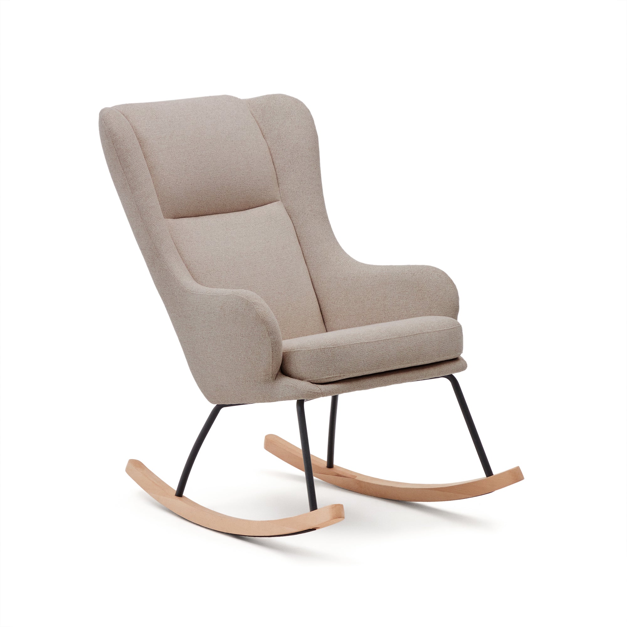 Maustin rocking chair in beige chenille with a black steel structure and beech wood - Product Image