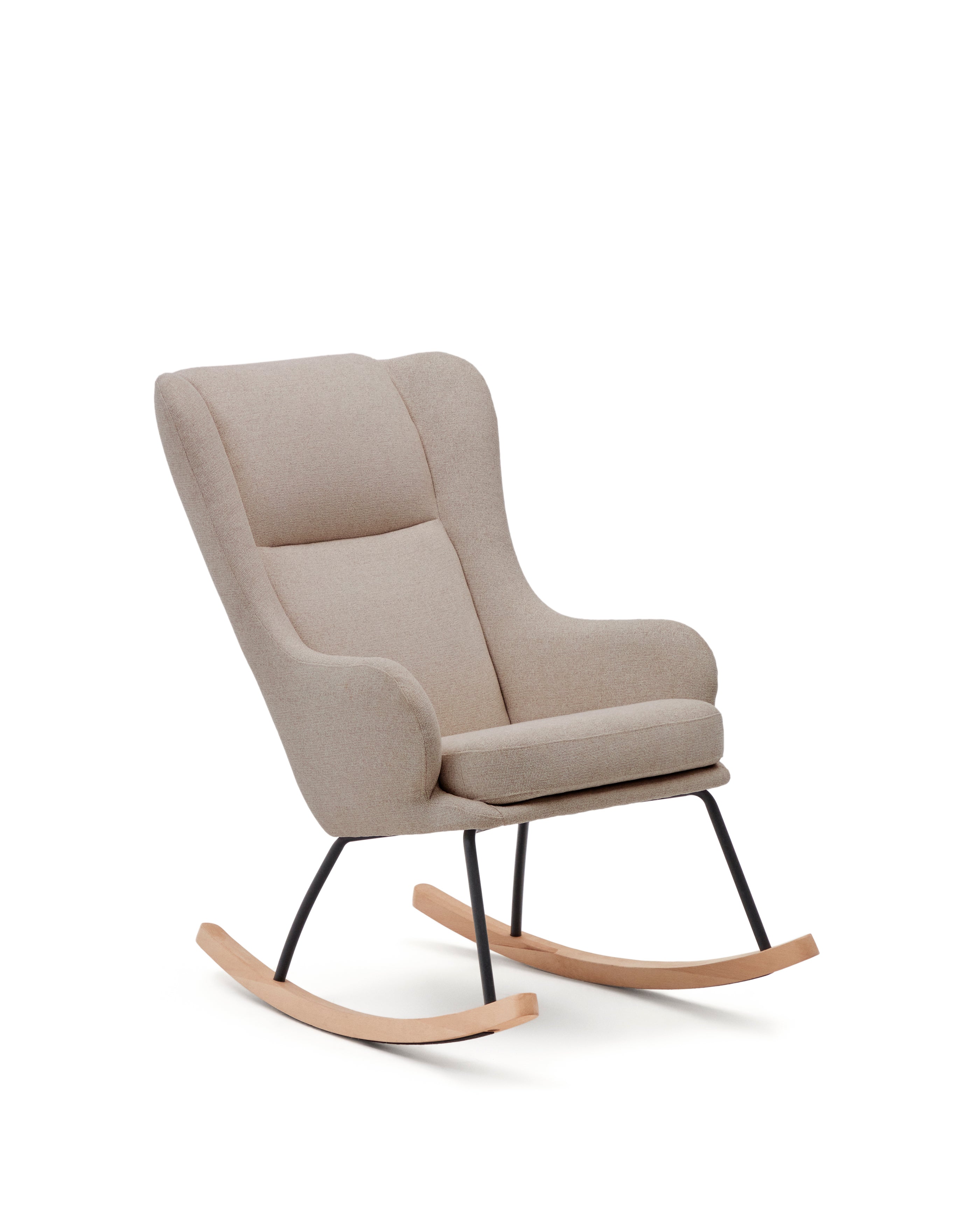 Maustin rocking chair in beige chenille with a black steel structure and beech wood - Product Image