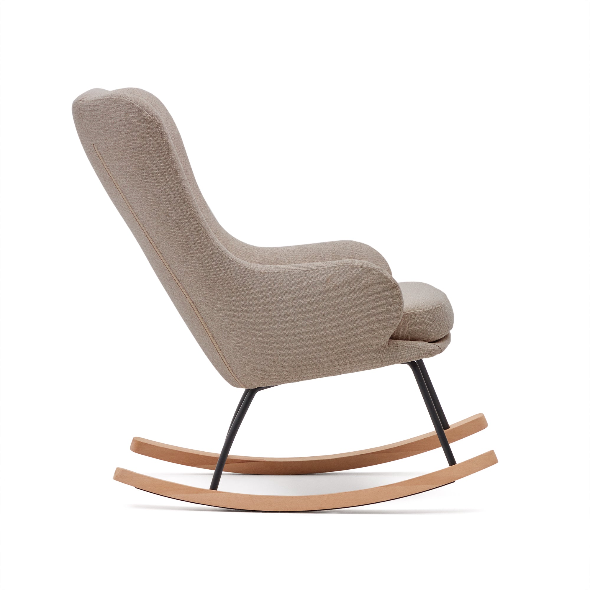 Maustin rocking chair in beige chenille with a black steel structure and beech wood - Product Image