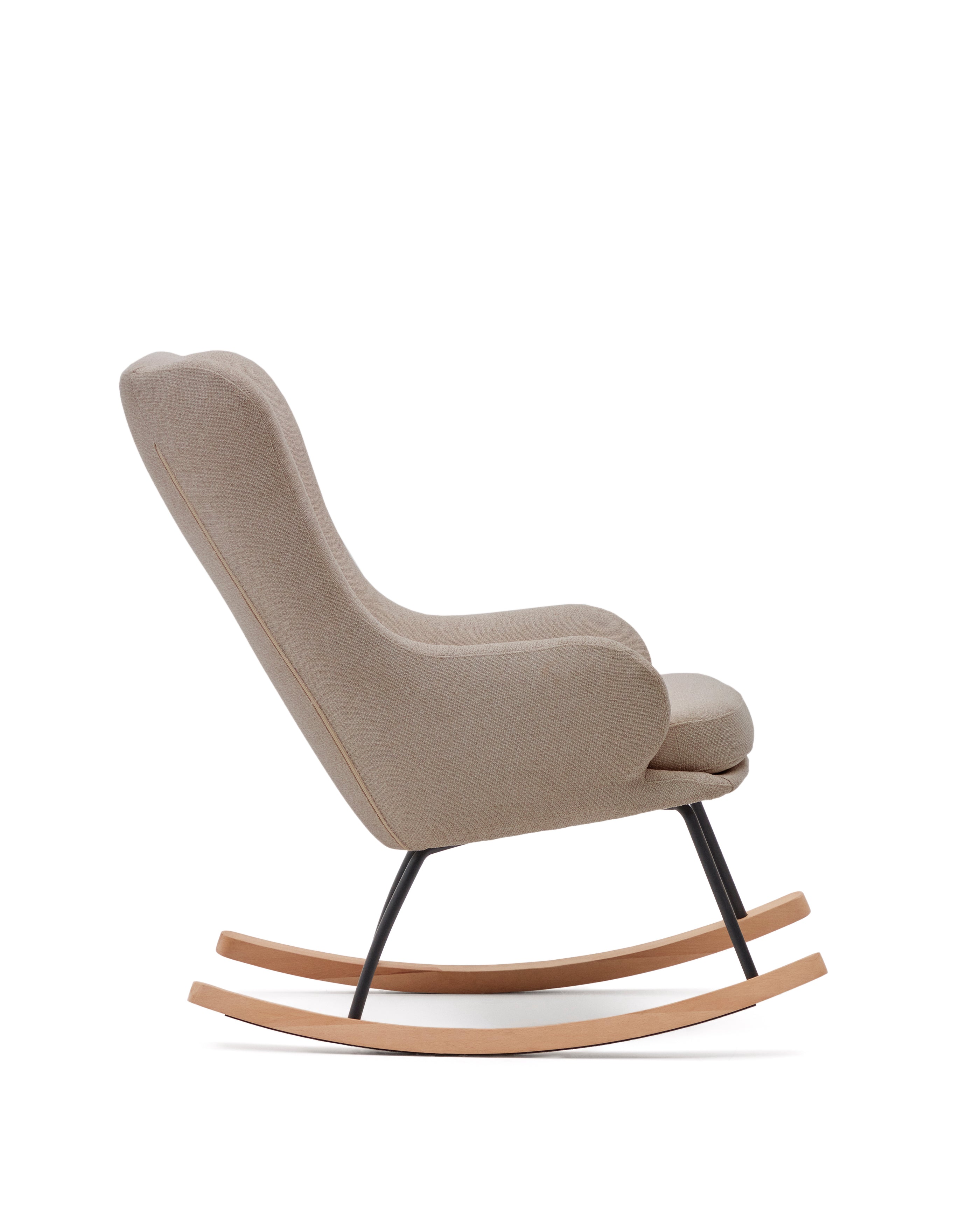 Maustin rocking chair in beige chenille with a black steel structure and beech wood - Product Image