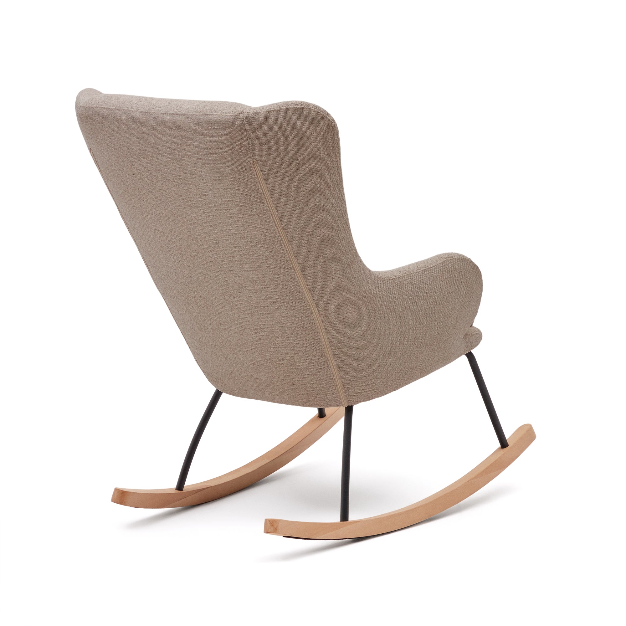 Maustin rocking chair in beige chenille with a black steel structure and beech wood - Product Image