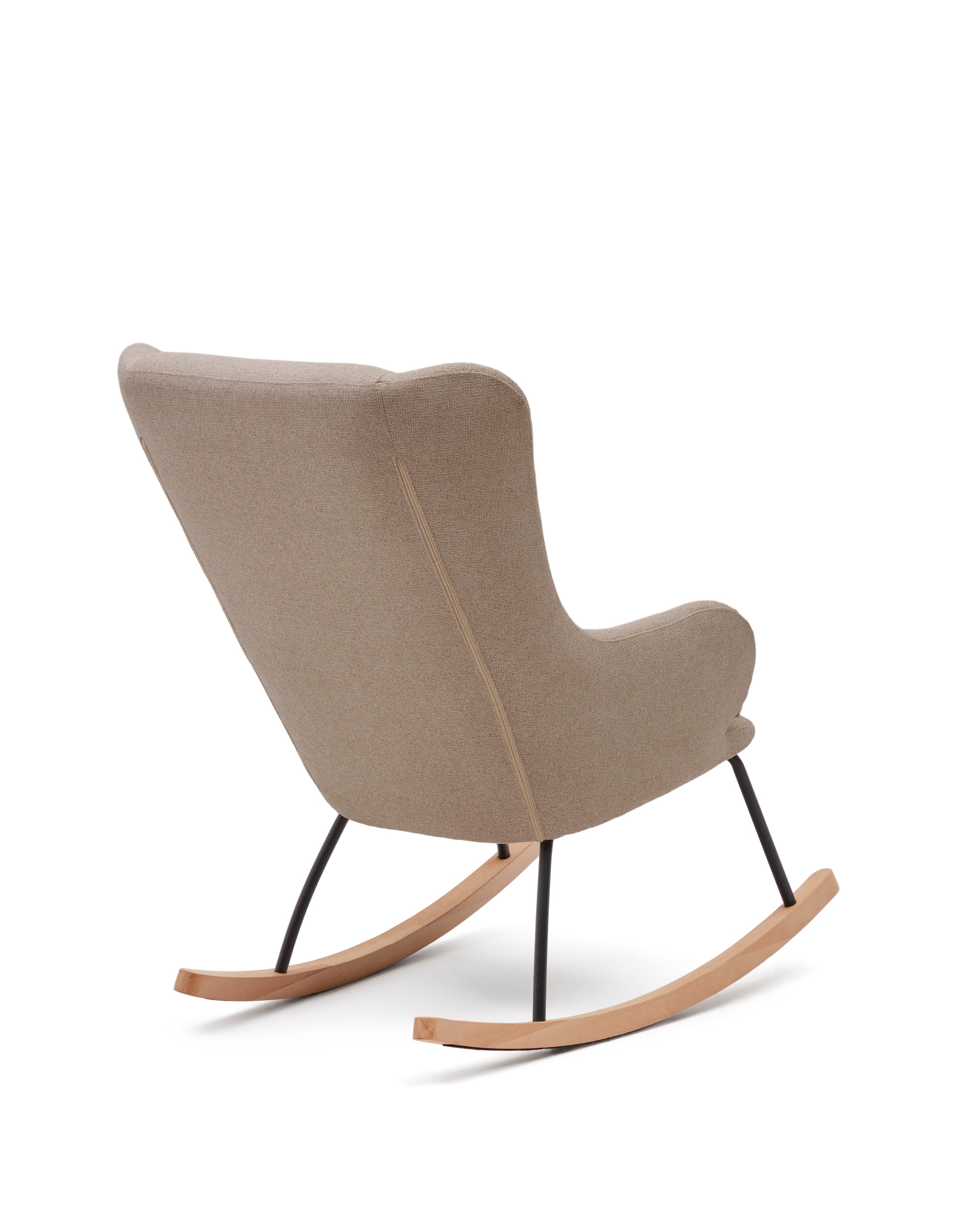 Maustin rocking chair in beige chenille with a black steel structure and beech wood - Product Image