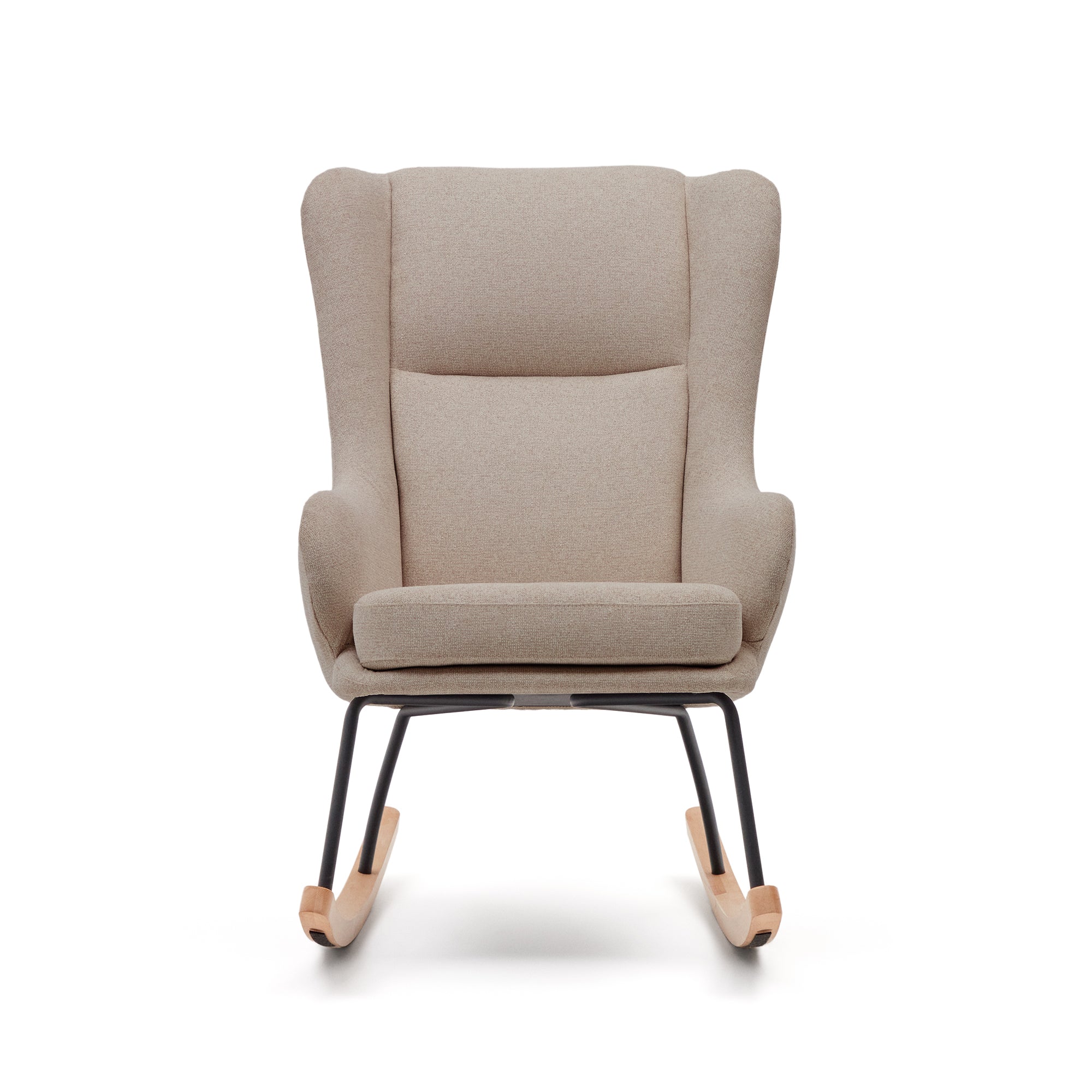 Maustin rocking chair in beige chenille with a black steel structure and beech wood - Product Image