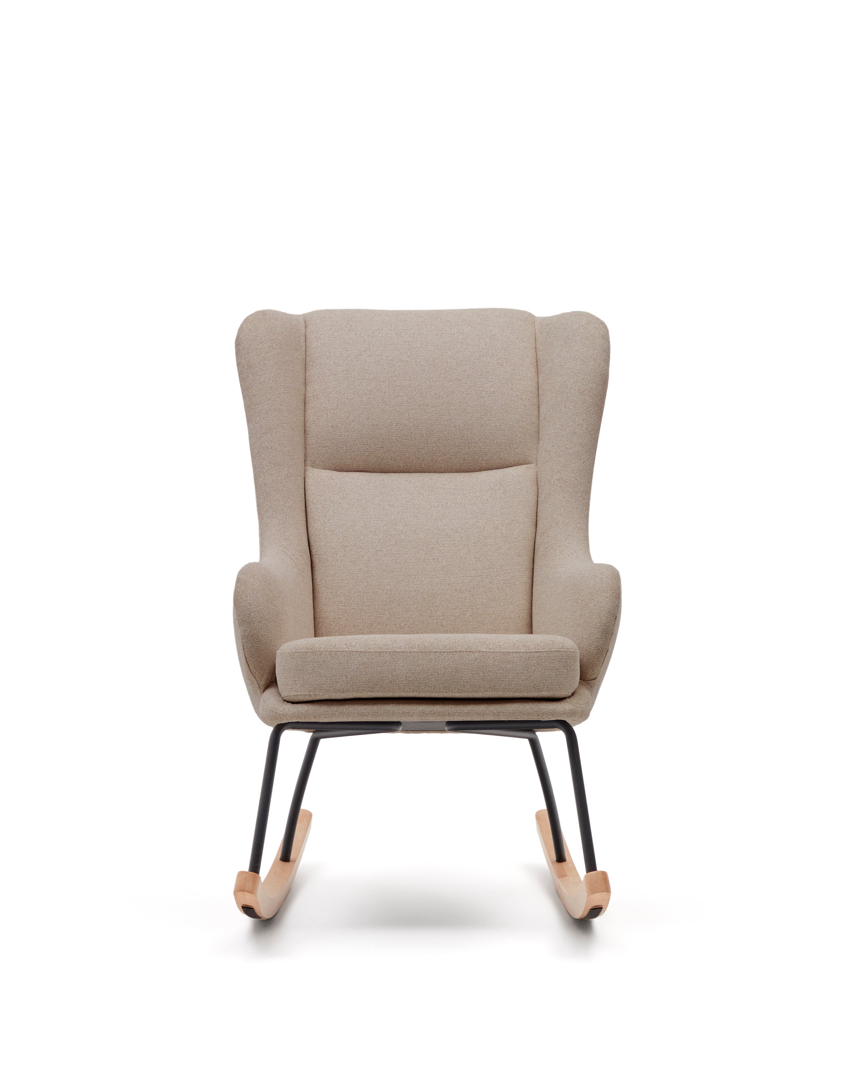 Maustin rocking chair in beige chenille with a black steel structure and beech wood - Product Image