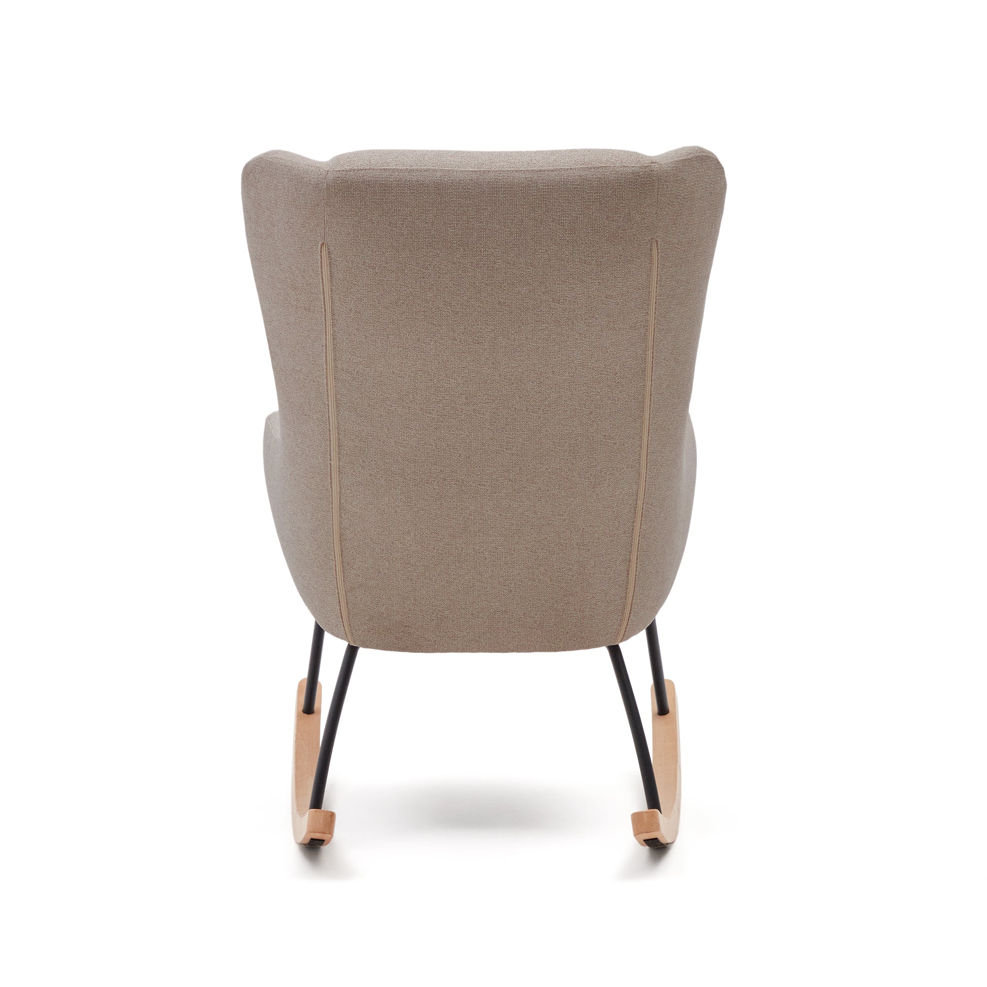 Maustin rocking chair in beige chenille with a black steel structure and beech wood - Product Image