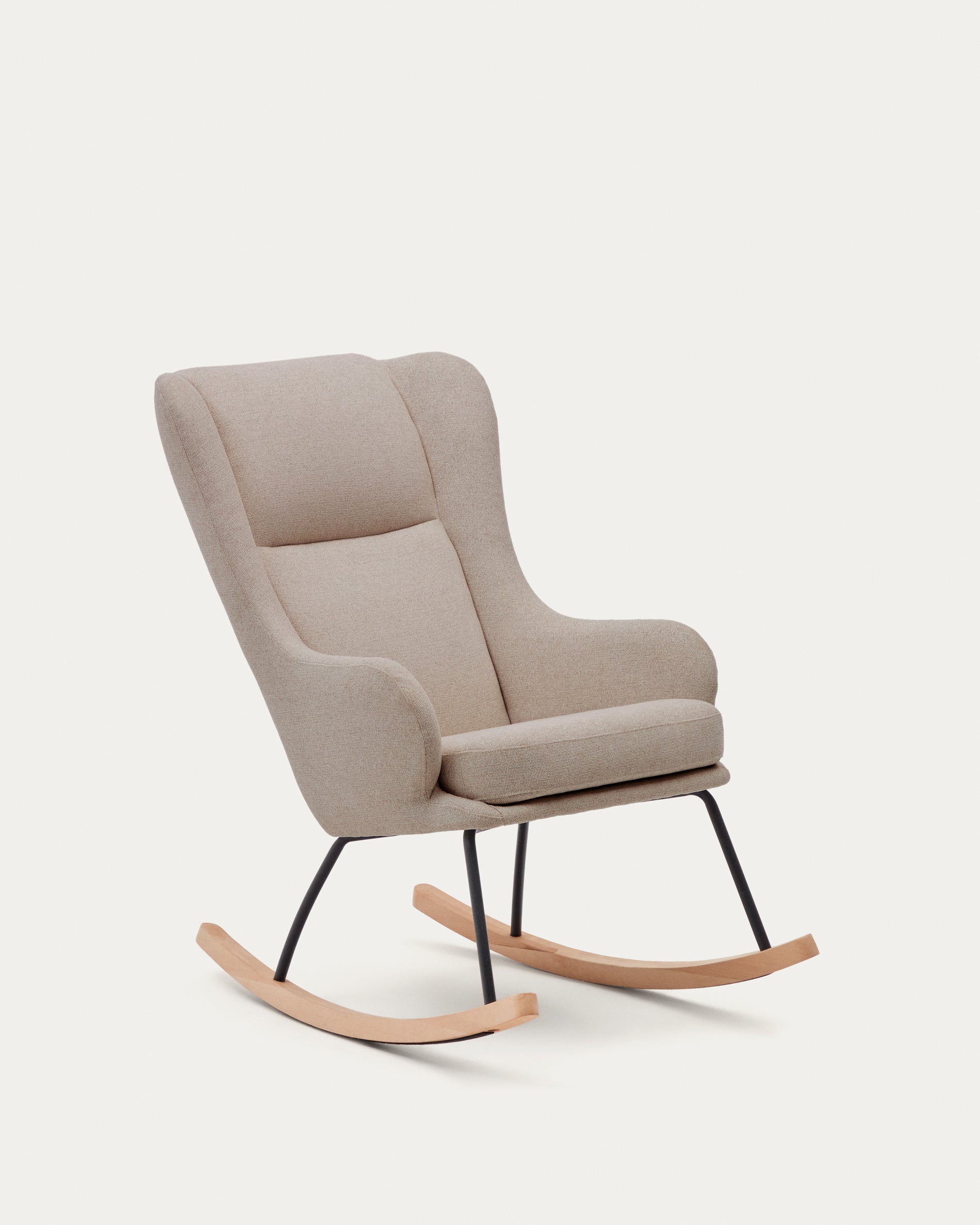 Maustin rocking chair in beige chenille with a black steel structure and beech wood - Product View