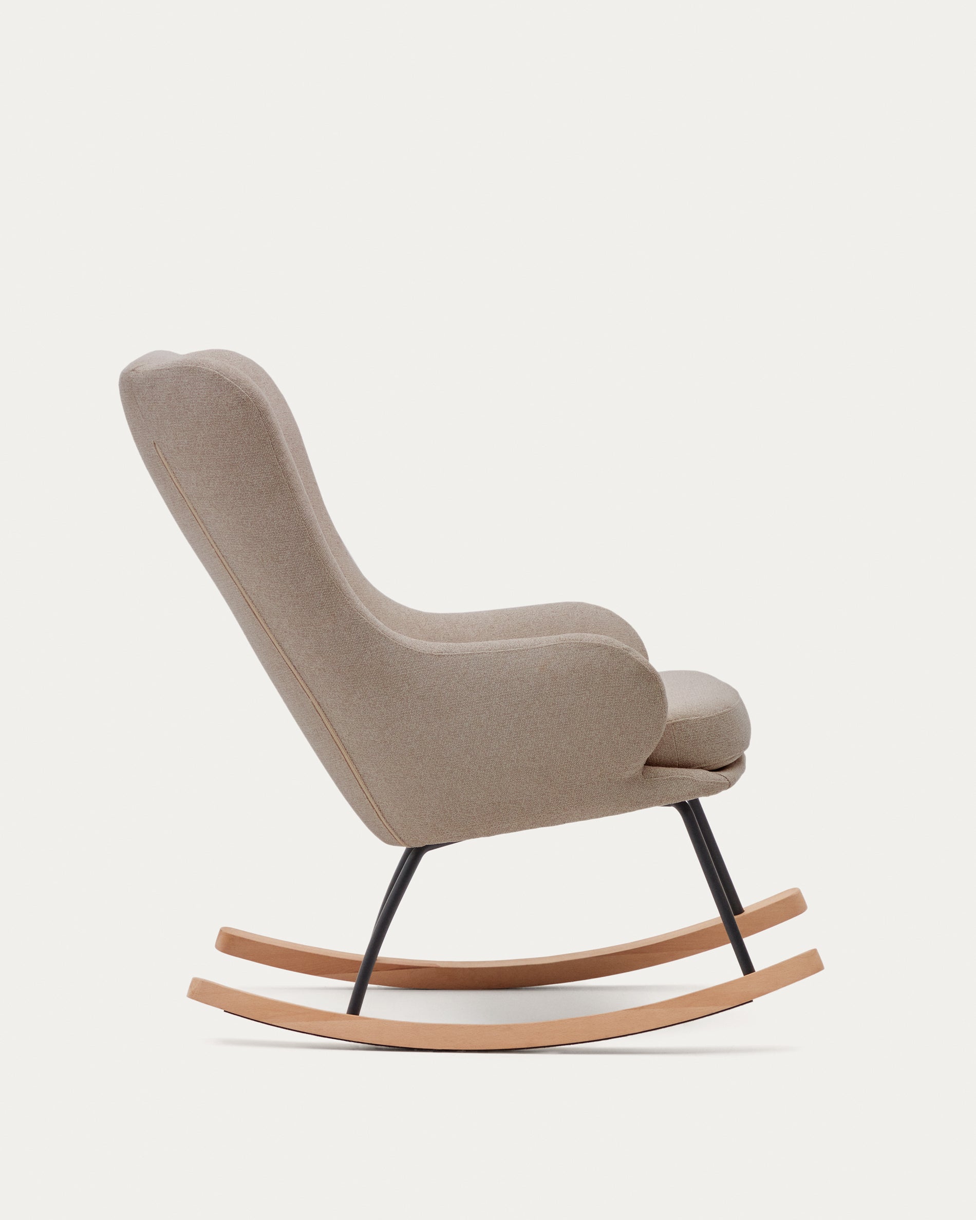 Maustin rocking chair in beige chenille with a black steel structure and beech wood - Product View