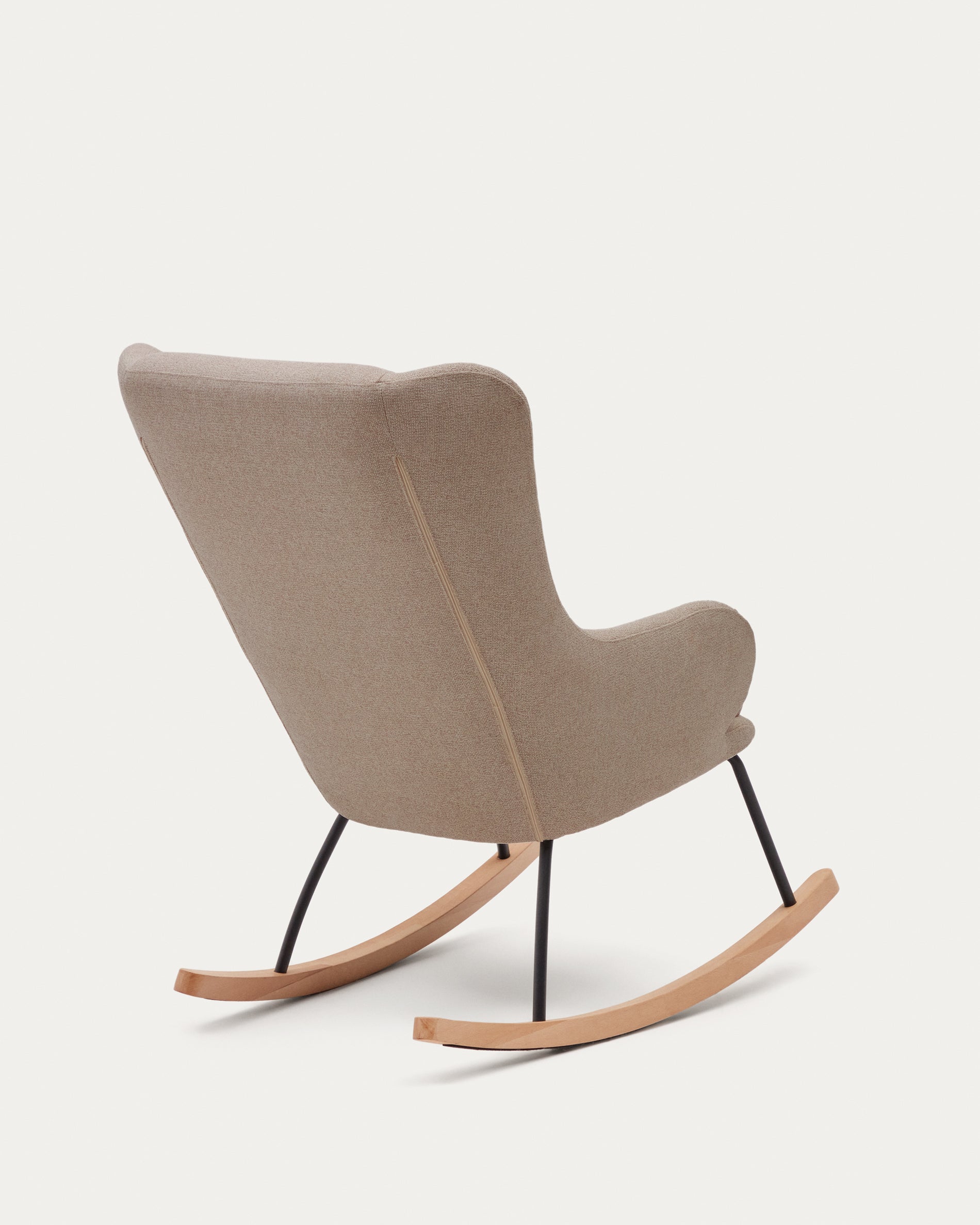 Maustin rocking chair in beige chenille with a black steel structure and beech wood - Product View