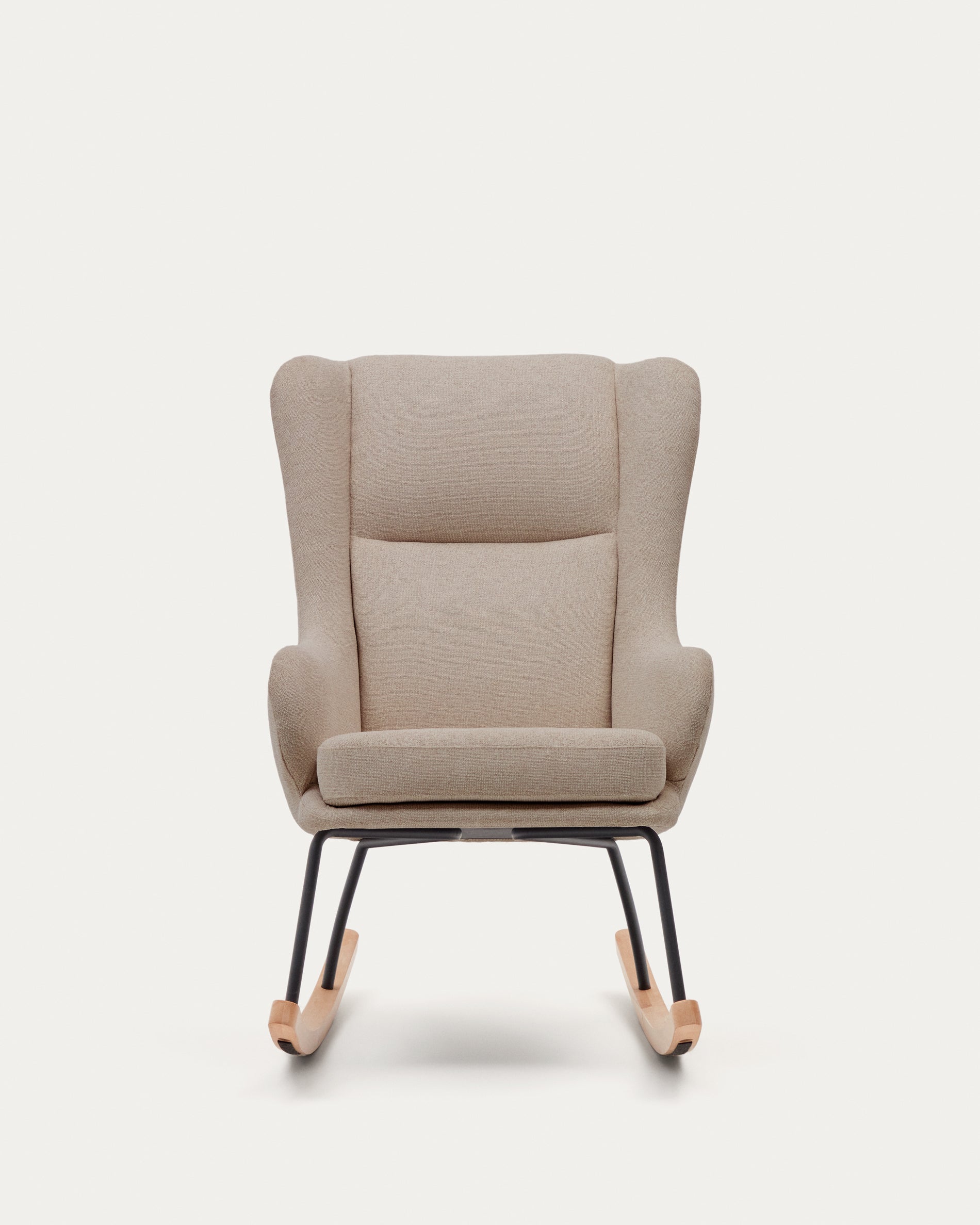 Maustin rocking chair in beige chenille with a black steel structure and beech wood - Product View