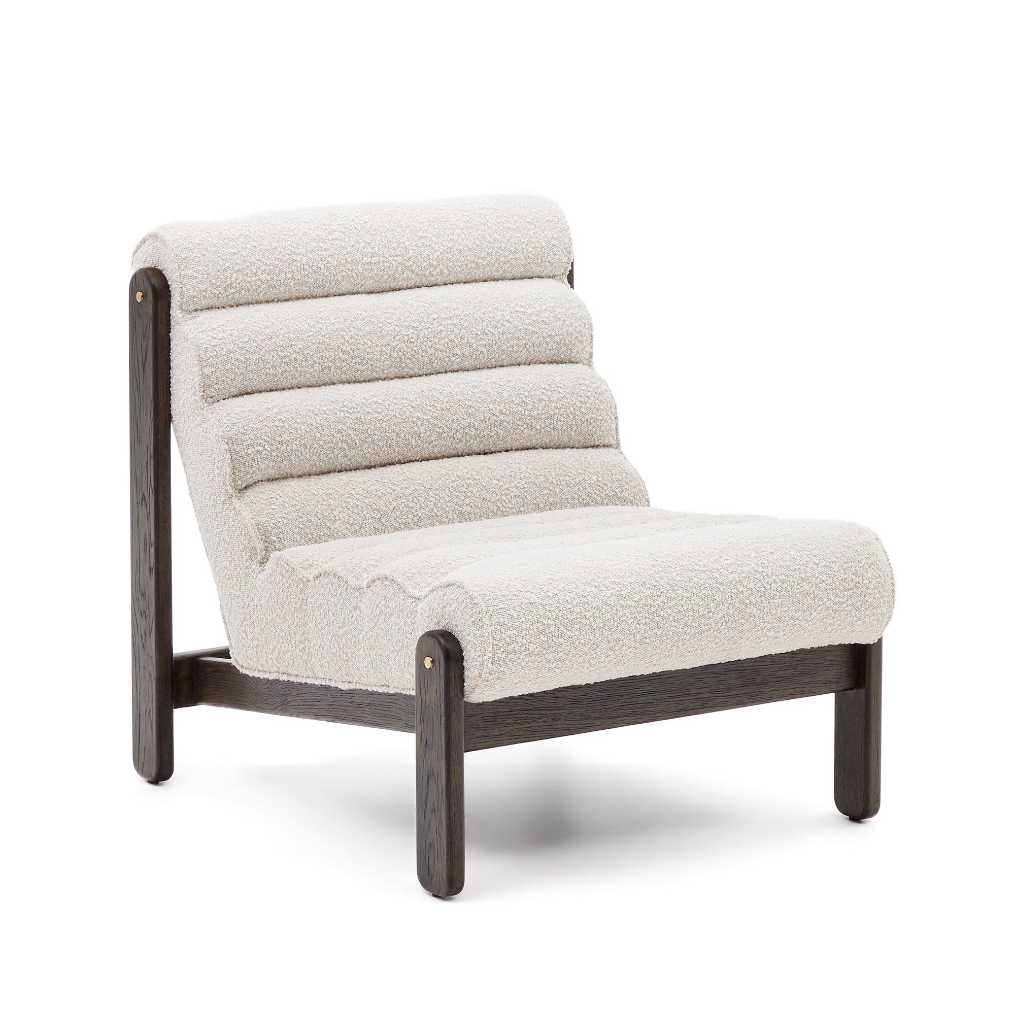 Magira armchair in white bouclé and solid oak wood with a dark finish - Product Image