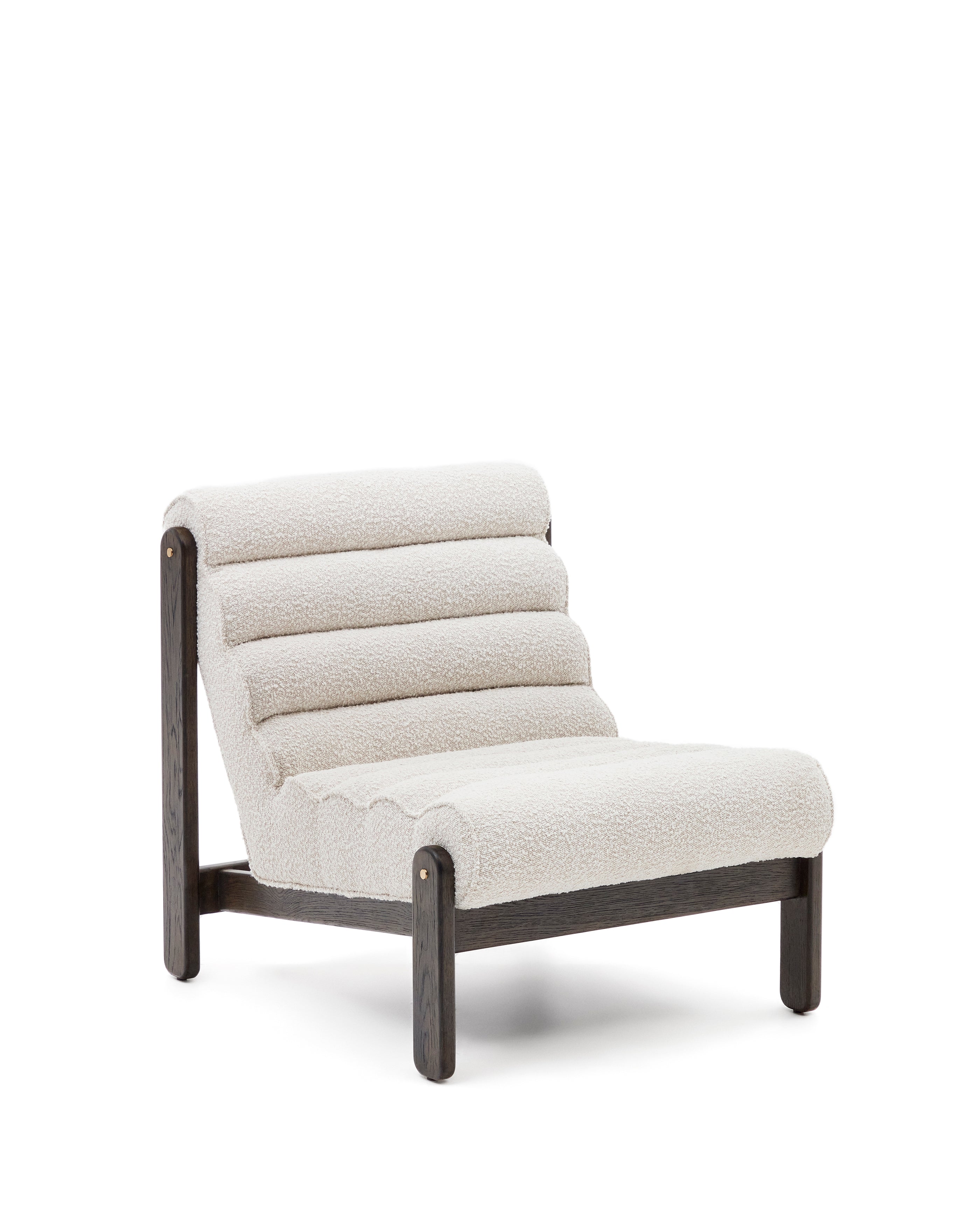 Magira armchair in white bouclé and solid oak wood with a dark finish - Product Image