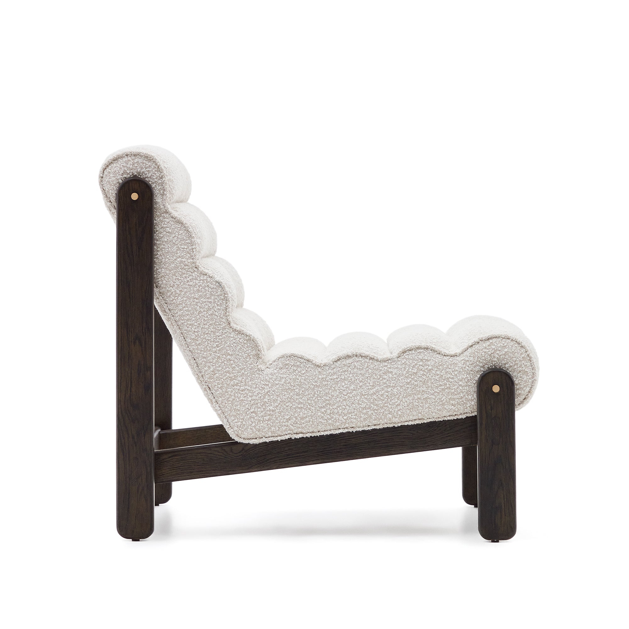 Magira armchair in white bouclé and solid oak wood with a dark finish - Product Image