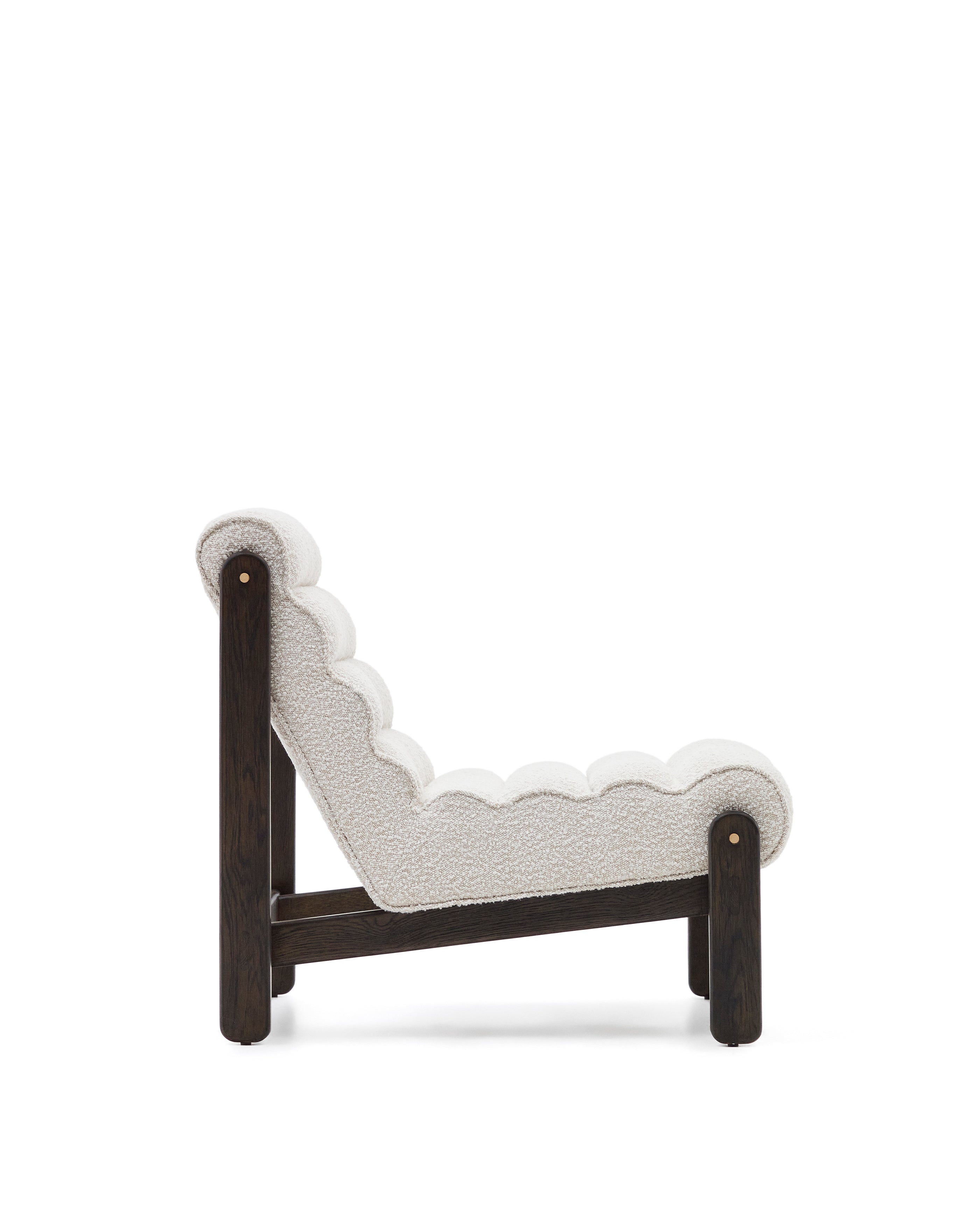 Magira armchair in white bouclé and solid oak wood with a dark finish - Product Image