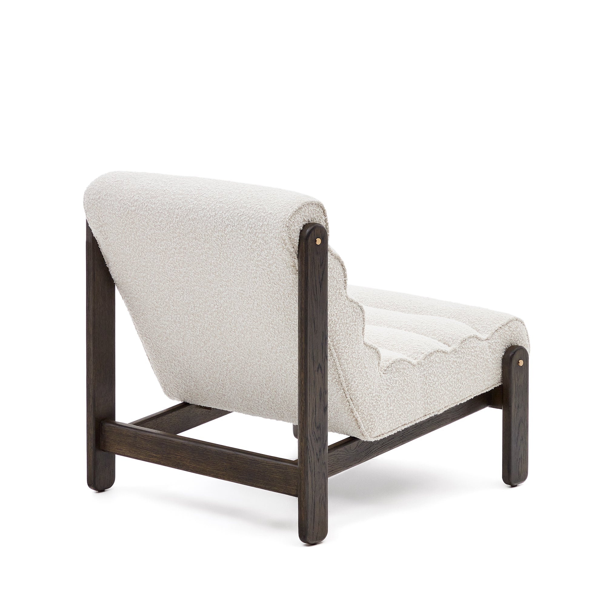 Magira armchair in white bouclé and solid oak wood with a dark finish - Product Image