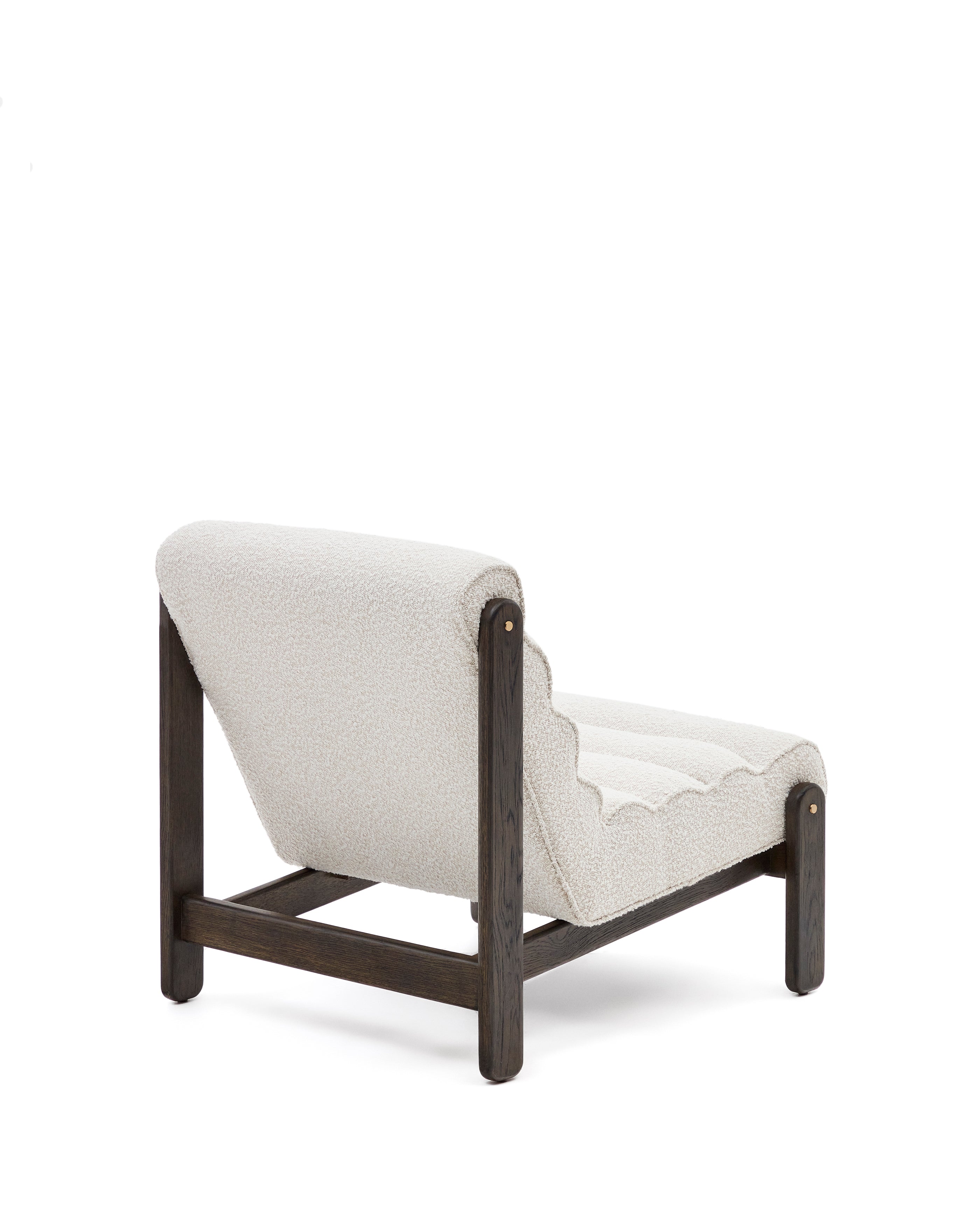 Magira armchair in white bouclé and solid oak wood with a dark finish - Product Image