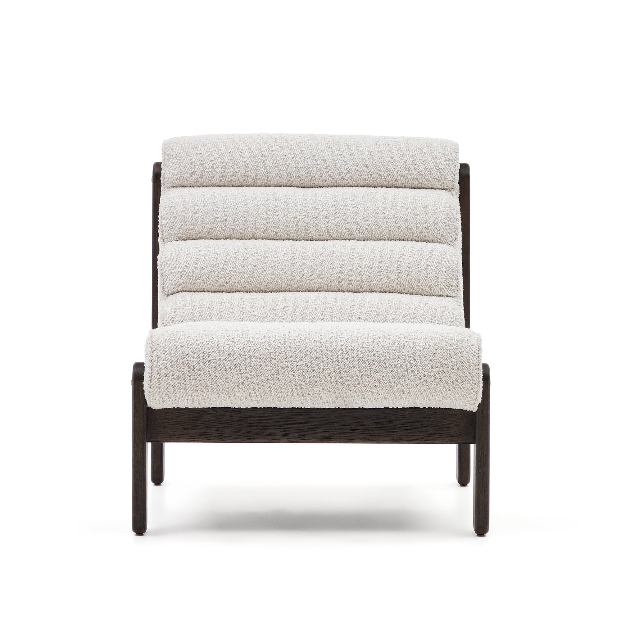 Magira armchair in white bouclé and solid oak wood with a dark finish - Product Image
