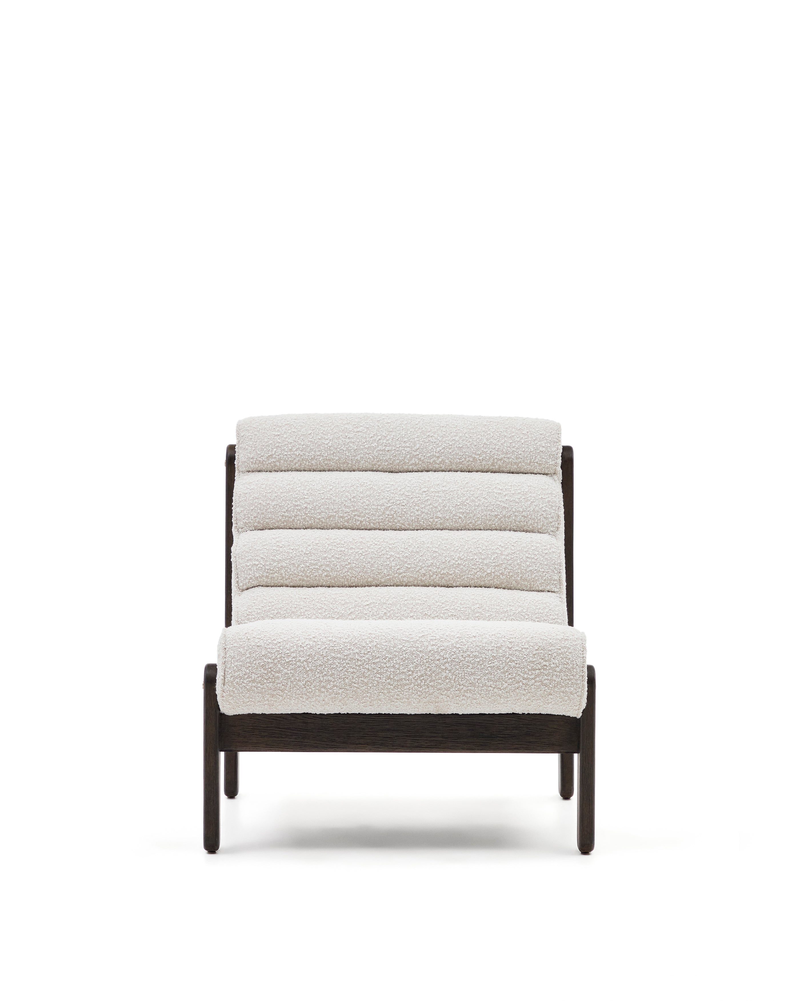 Magira armchair in white bouclé and solid oak wood with a dark finish - Product Image