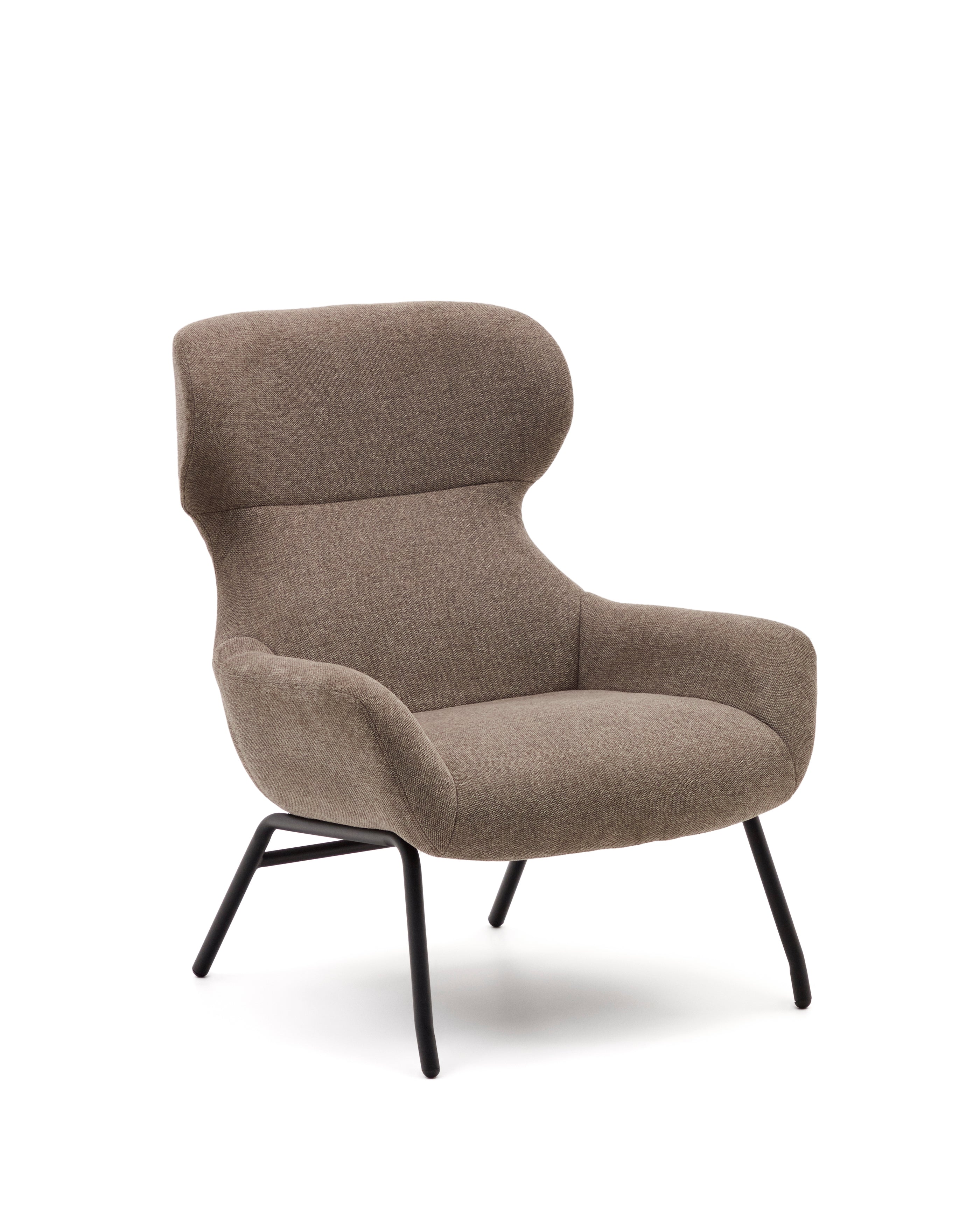 Belina chenille armchair in light brown and steel with black finish FSC 100% - Product Image
