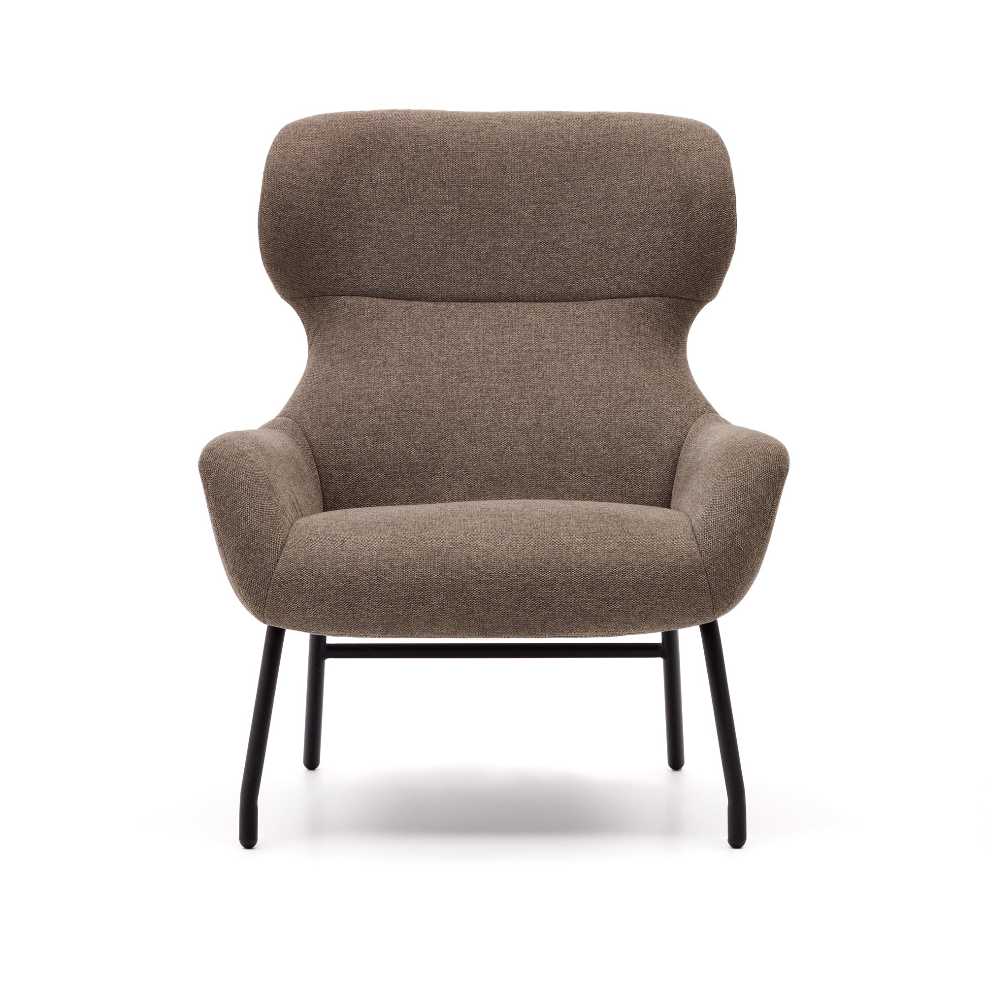 Belina chenille armchair in light brown and steel with black finish FSC 100% - Product Image
