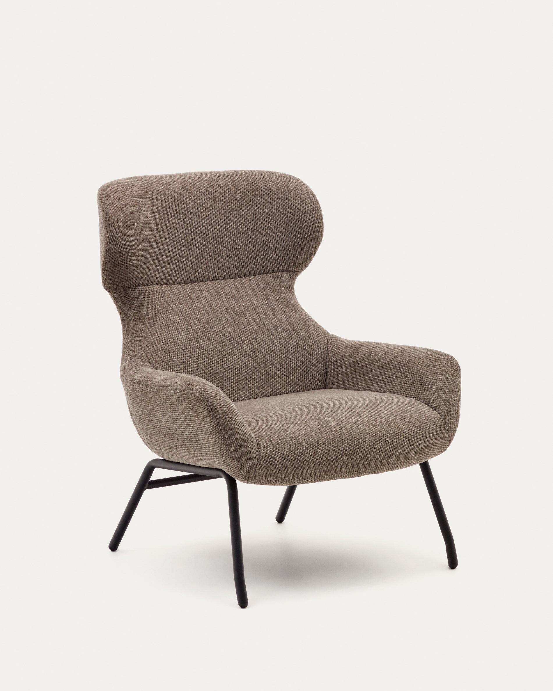 Belina chenille armchair in light brown and steel with black finish FSC 100% - Product View