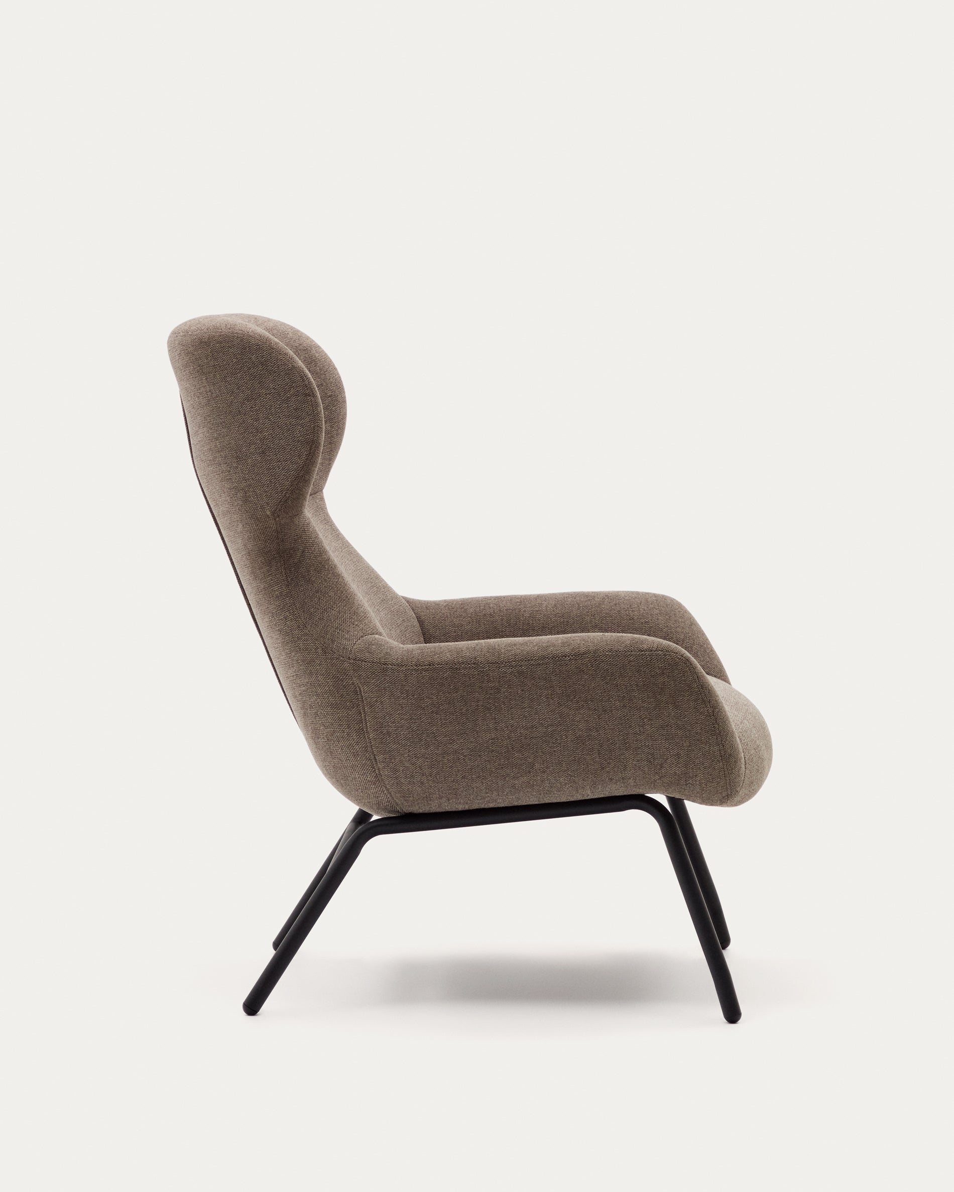 Belina chenille armchair in light brown and steel with black finish FSC 100% - Product View