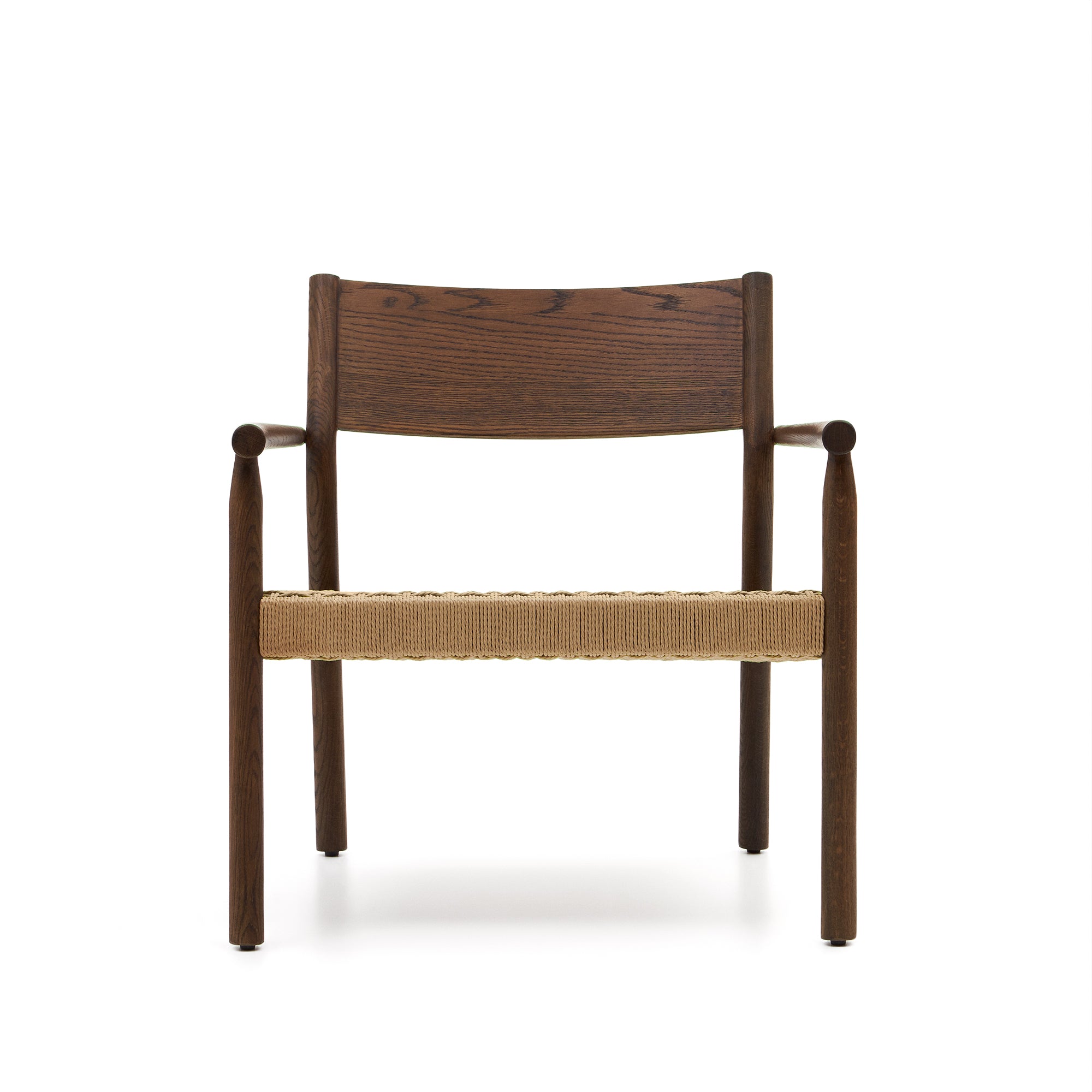 Yalia armchair in solid oak with a walnut finish and paper rope seat FSC 100% - Product Image