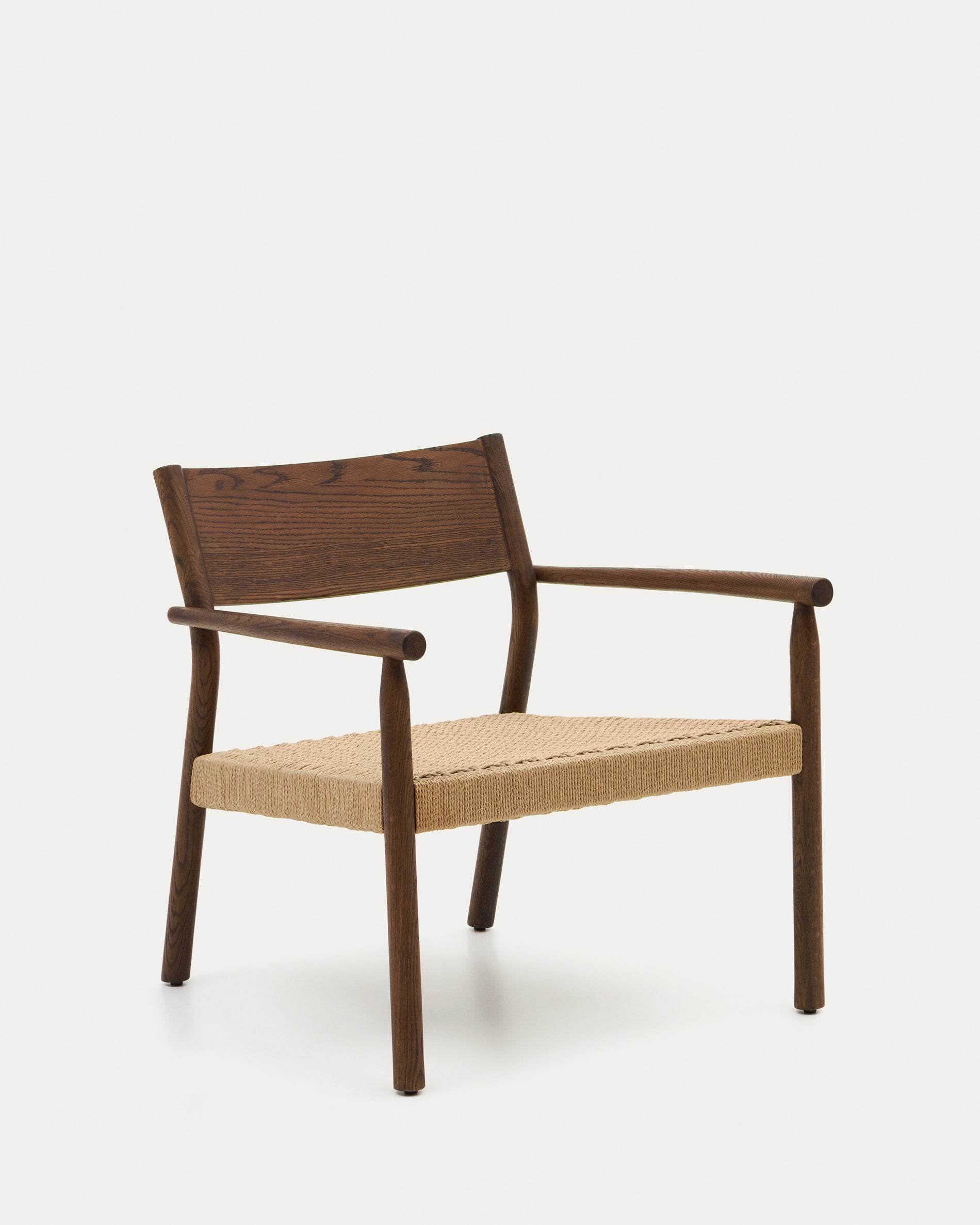 Yalia armchair in solid oak with a walnut finish and paper rope seat FSC 100% - Product View
