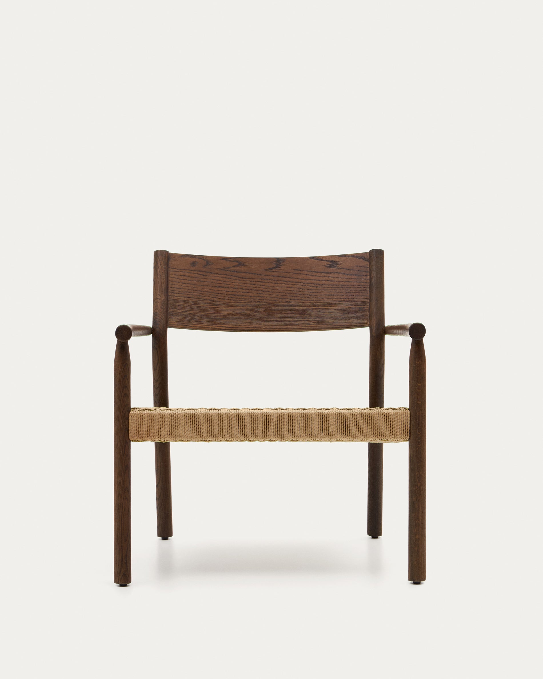 Yalia armchair in solid oak with a walnut finish and paper rope seat FSC 100% - Product View