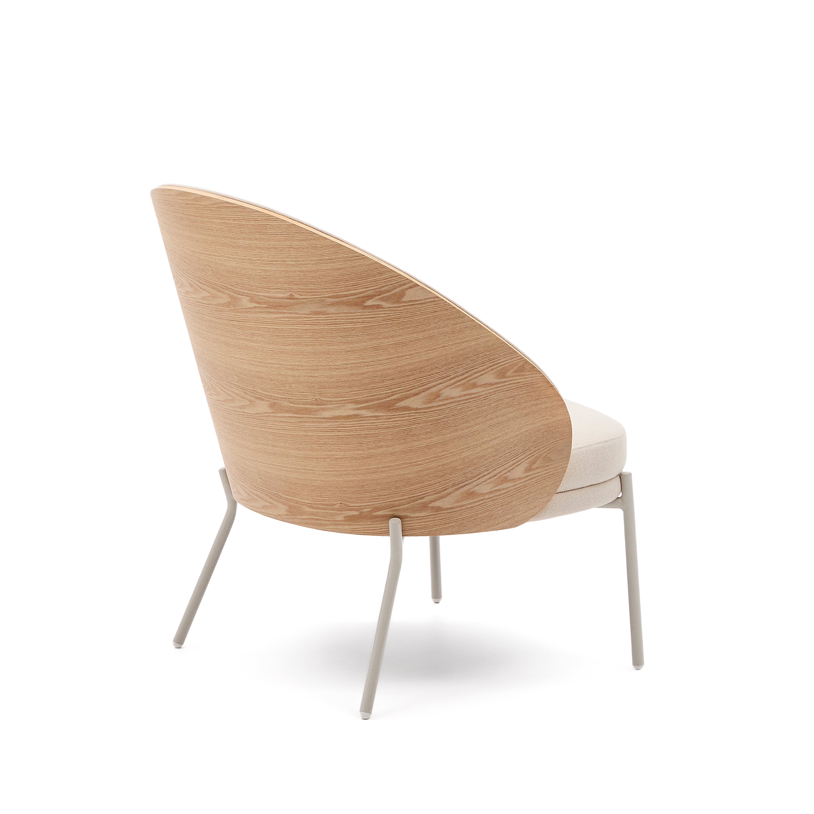 Eamy armchair in beige chenille, in a natural finish ash veneer and beige metal - Product Image