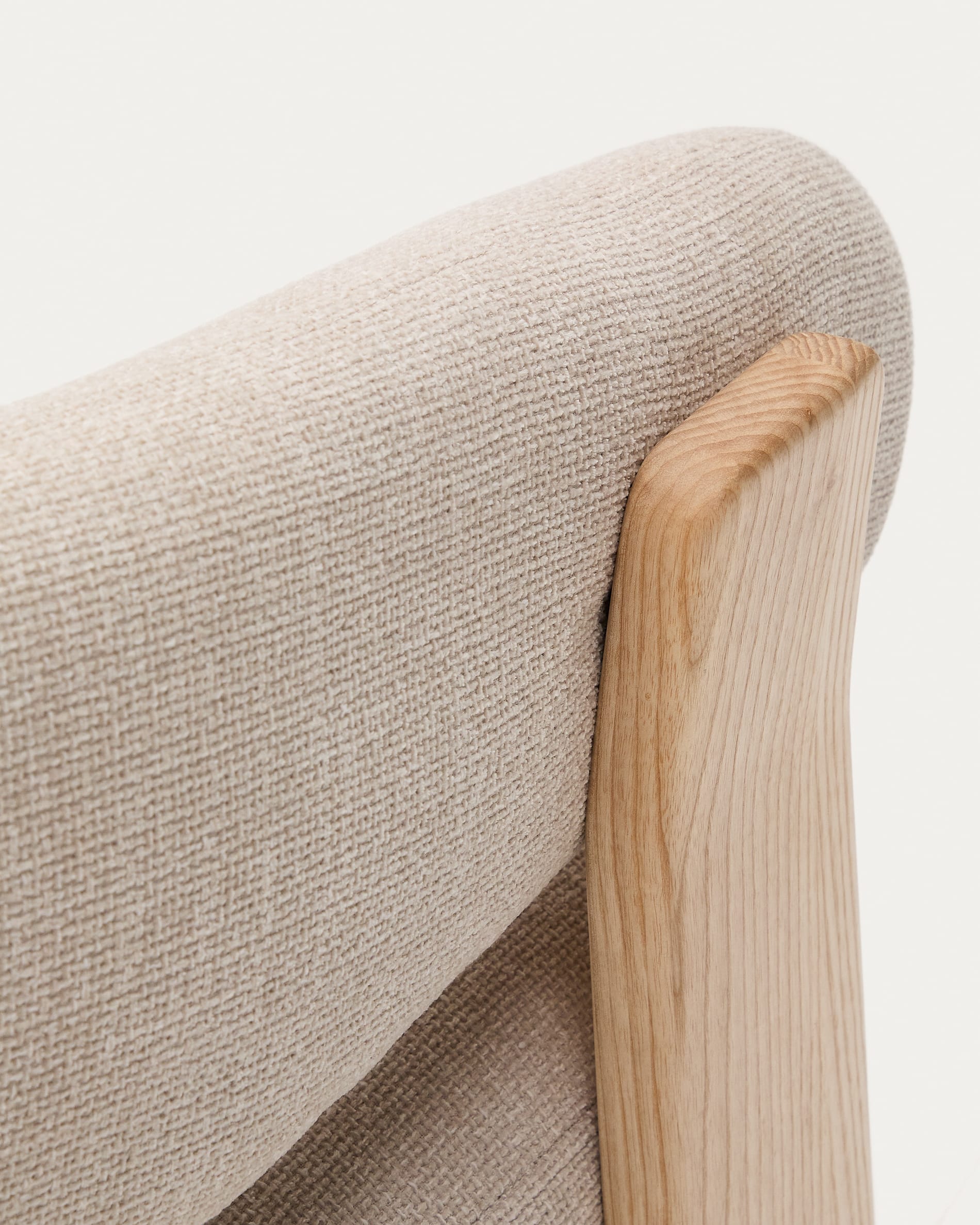 Granite beige chenille armchair with solid ash wood legs with natural finish, FSC 100%