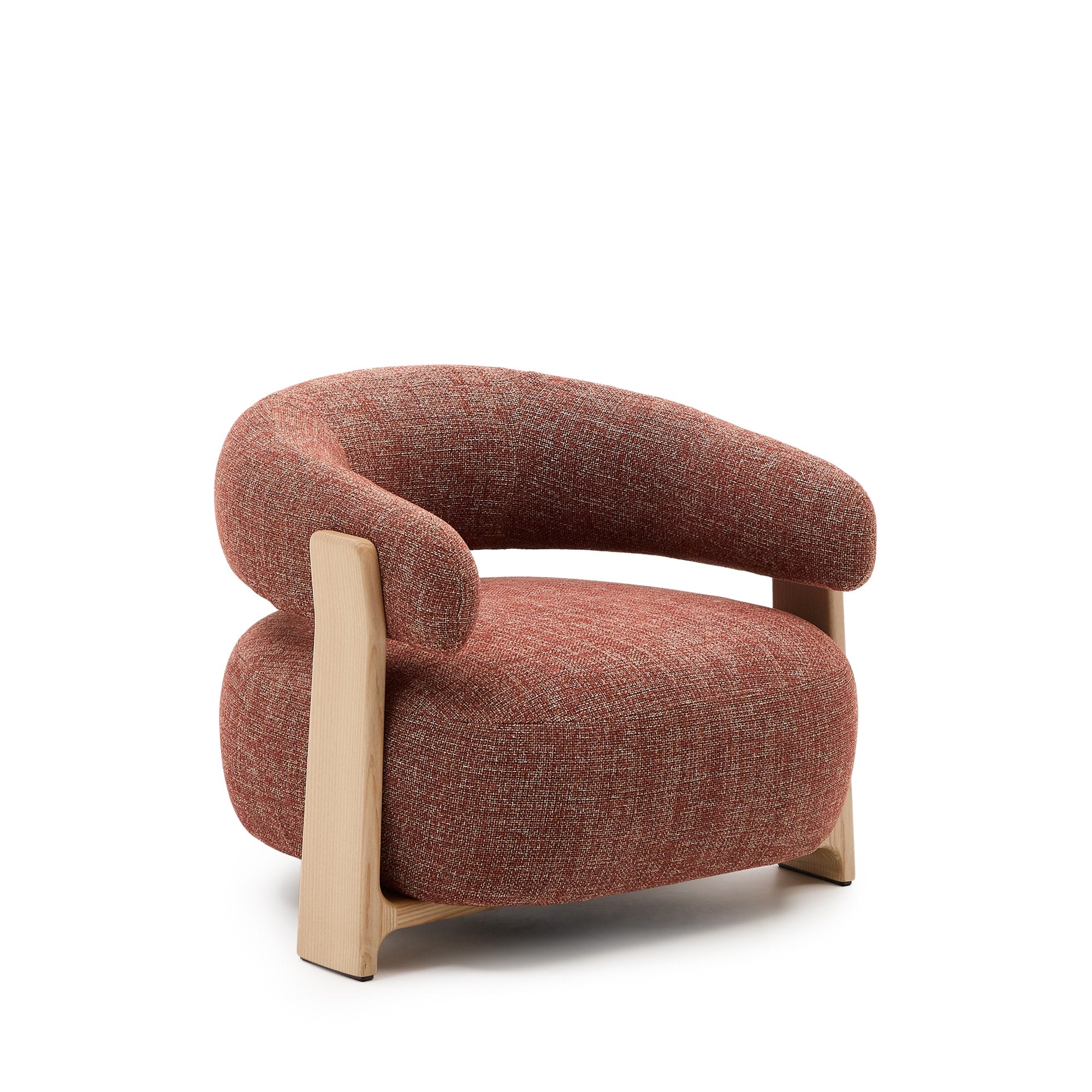 Granite terracotta chenille armchair with solid ash wood legs with natural finish, FSC 100%