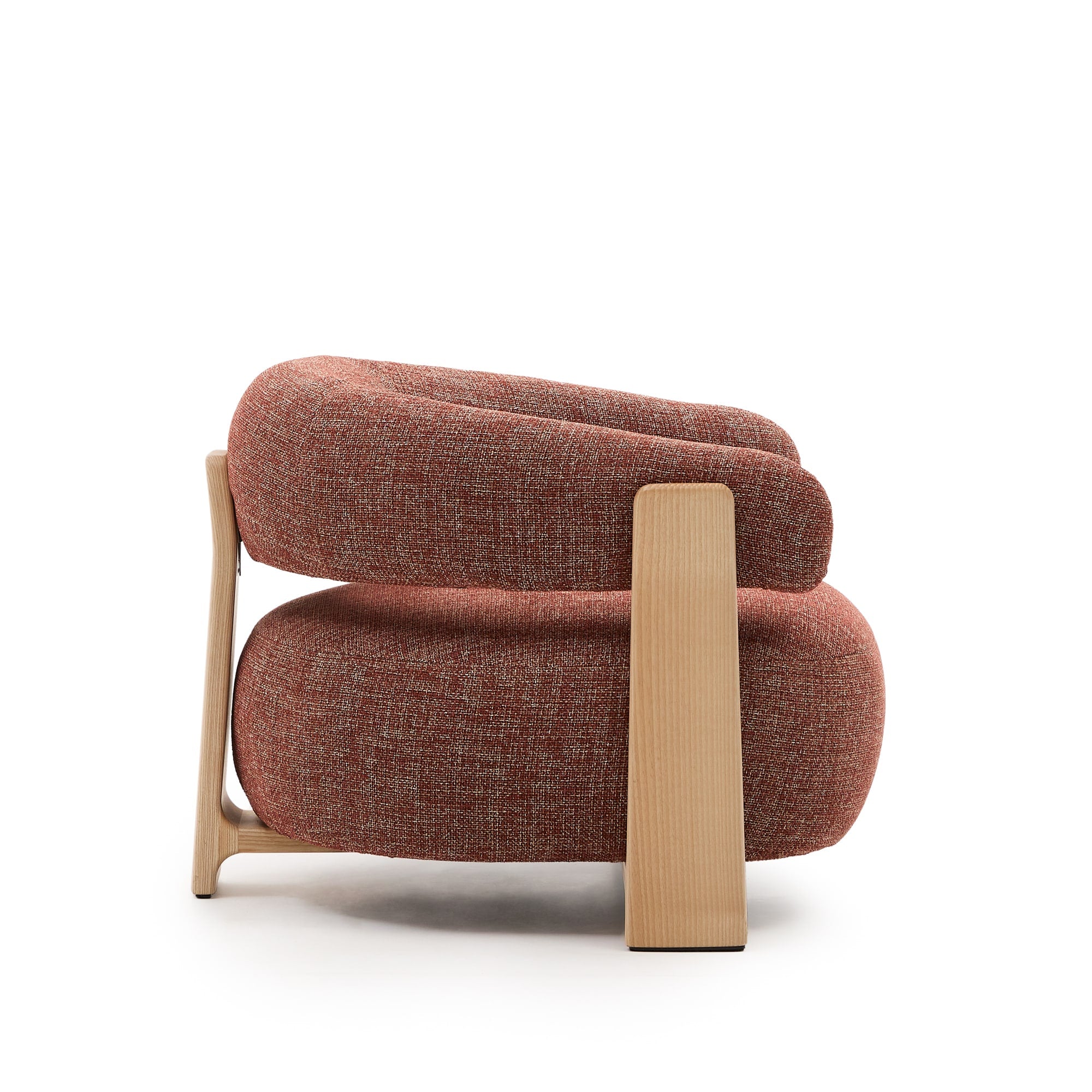 Granite terracotta chenille armchair with solid ash wood legs with natural finish, FSC 100%