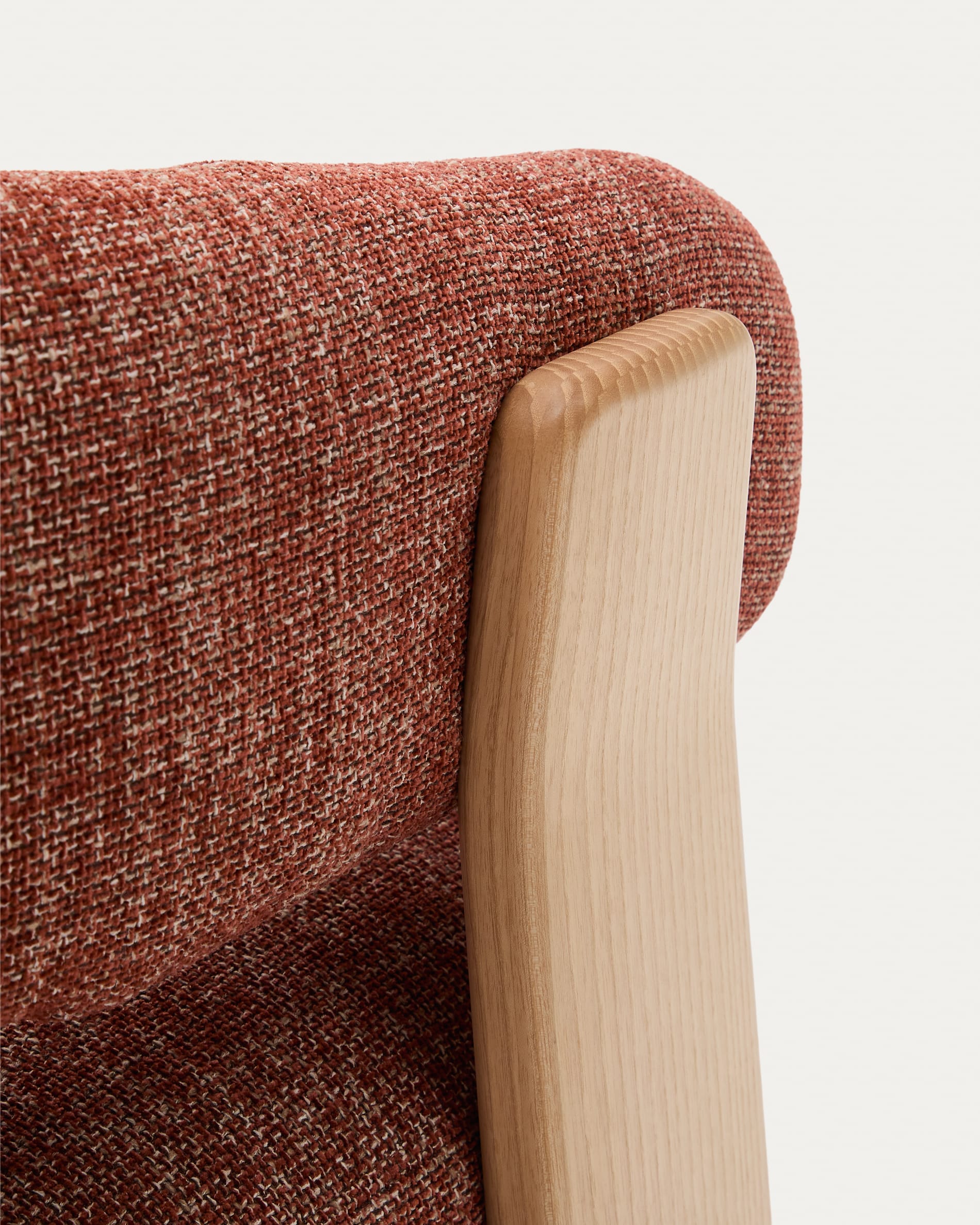 Granite terracotta chenille armchair with solid ash wood legs with natural finish, FSC 100%