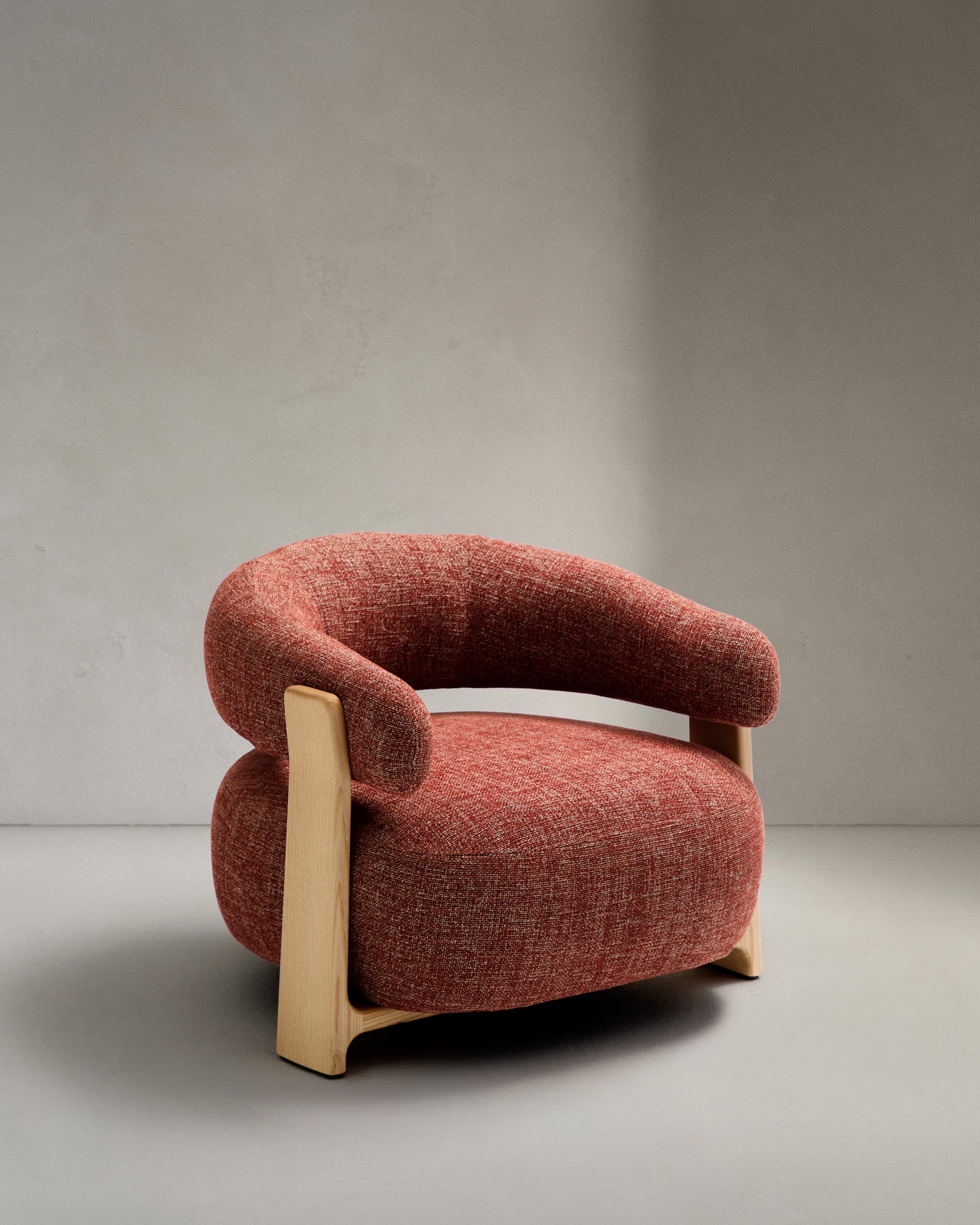 Granite terracotta chenille armchair with solid ash wood legs with natural finish, FSC 100%