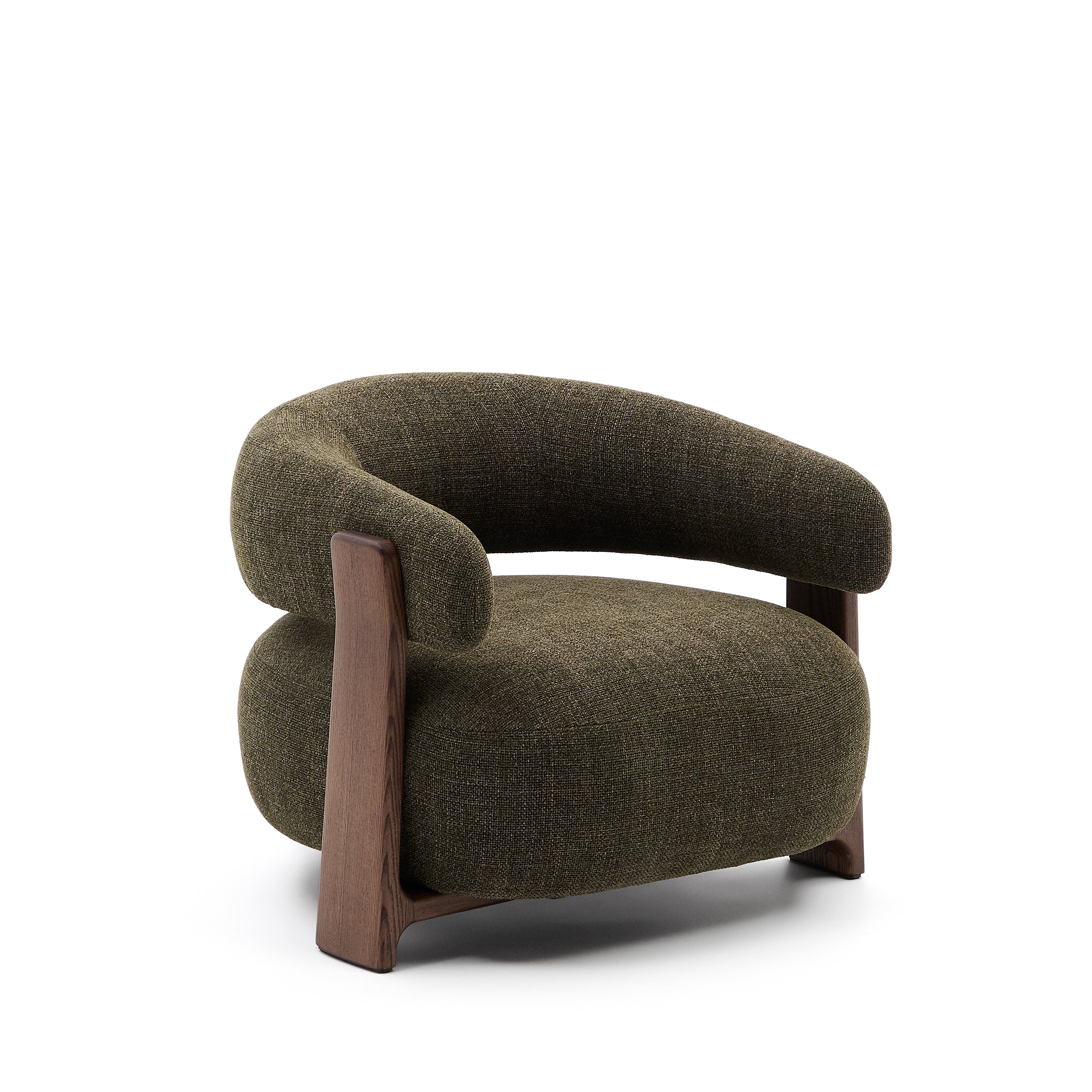 Granite green chenille armchair with solid ash wood legs in a walnut finish FSC 100% - Product Image