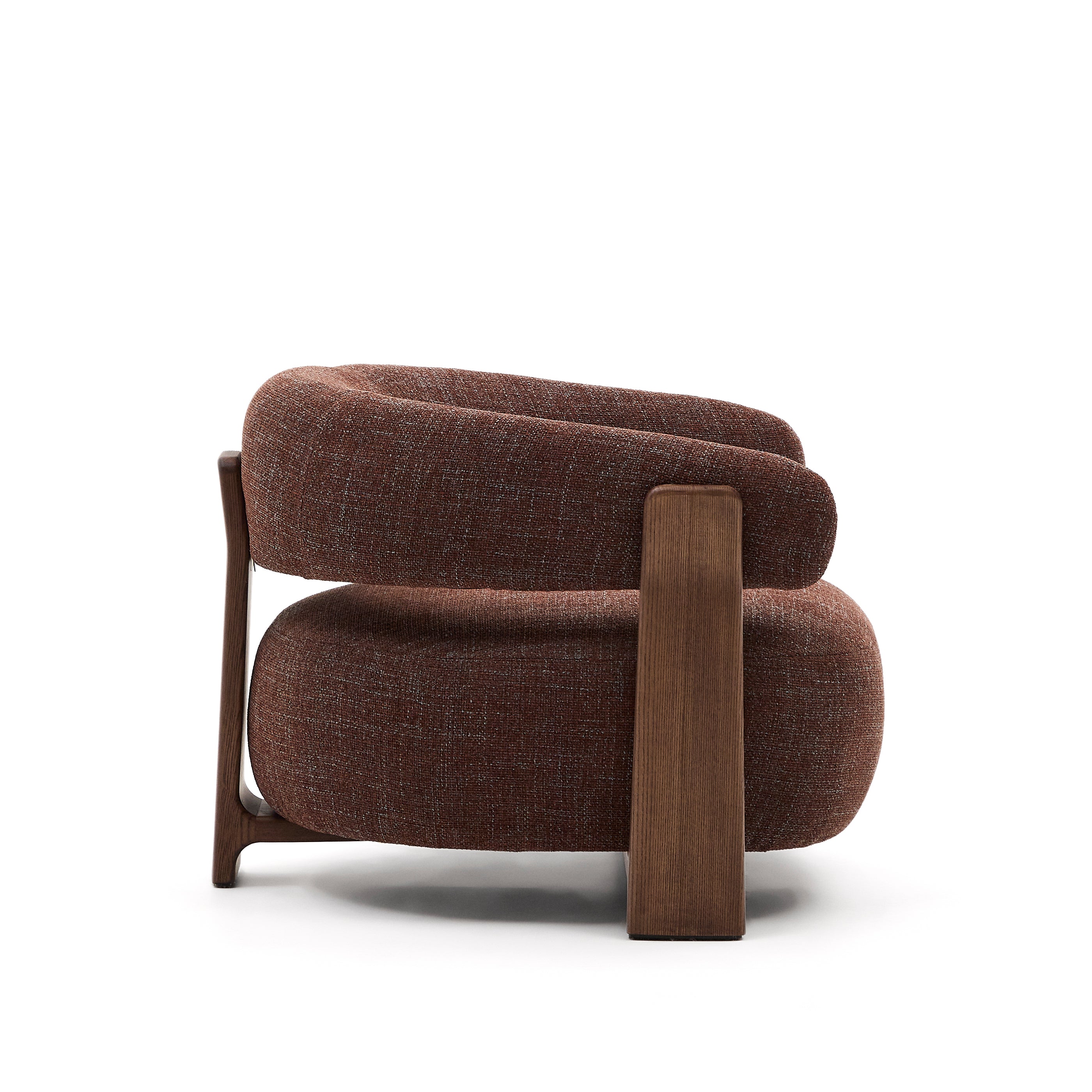 Granite brown chenille armchair with solid ash wood legs in a walnut finish FSC 100% - Product Image