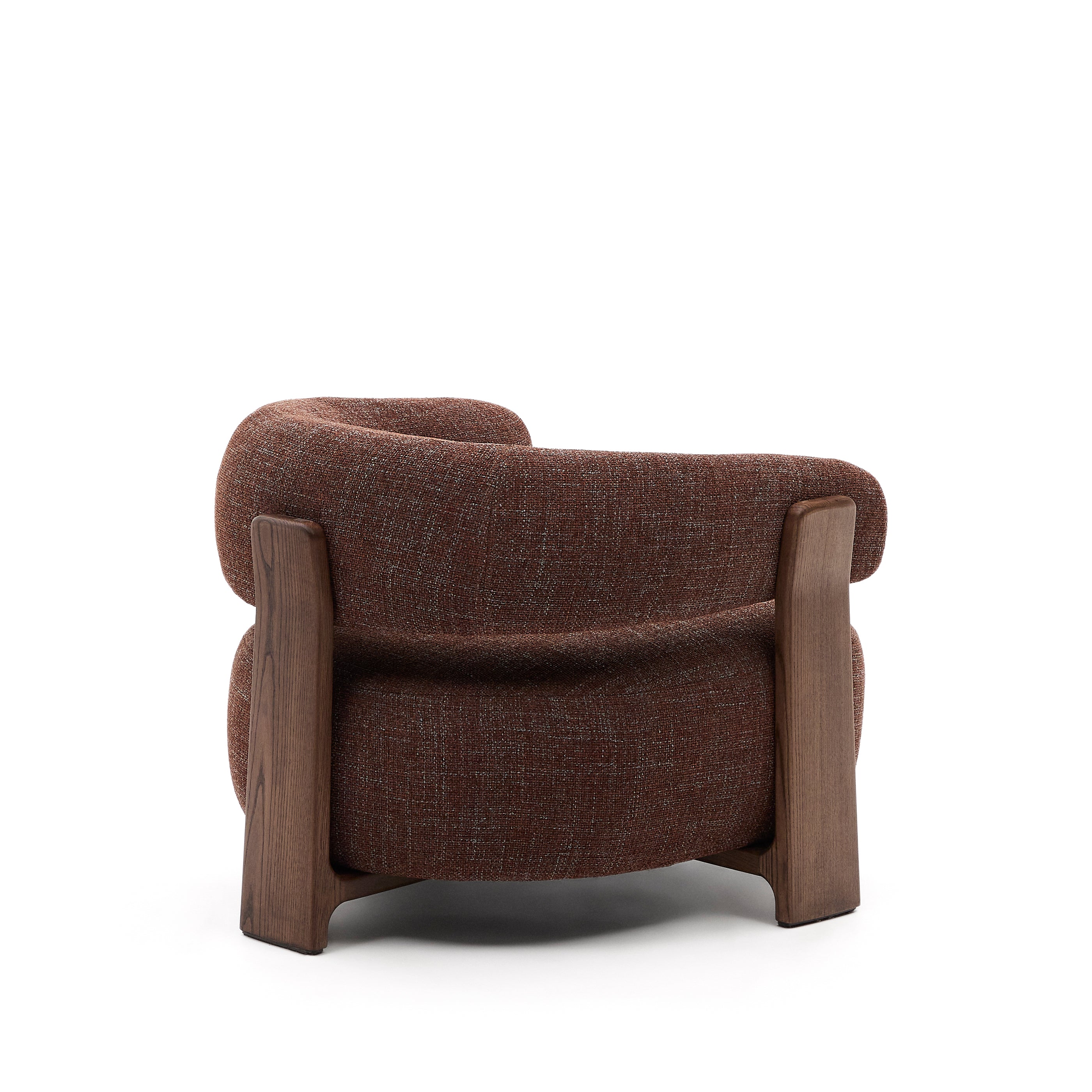 Granite brown chenille armchair with solid ash wood legs in a walnut finish FSC 100% - Product Image