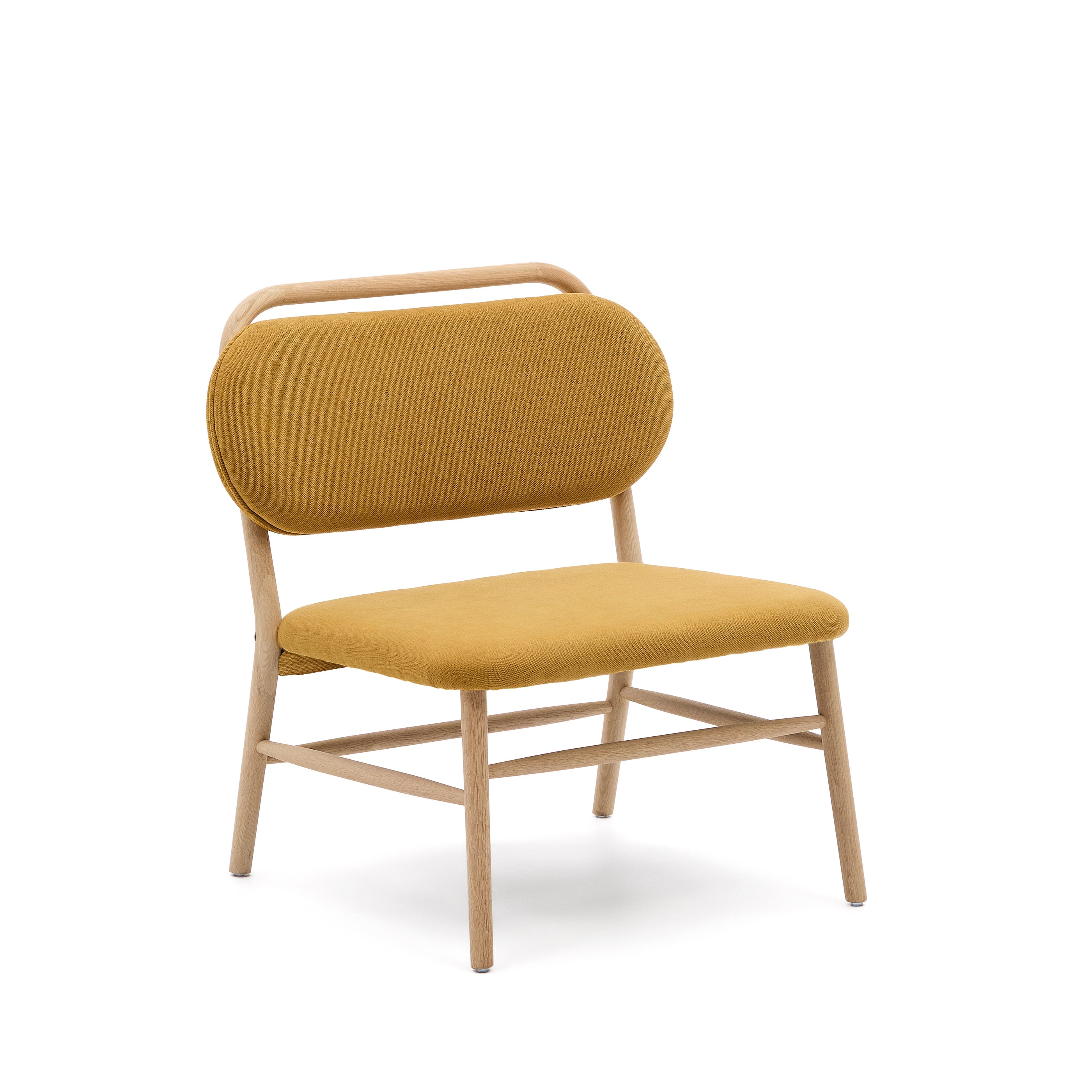 Helda armchair in mustard-coloured chenille and FSC Mix Credit solid oak wood - Product Image