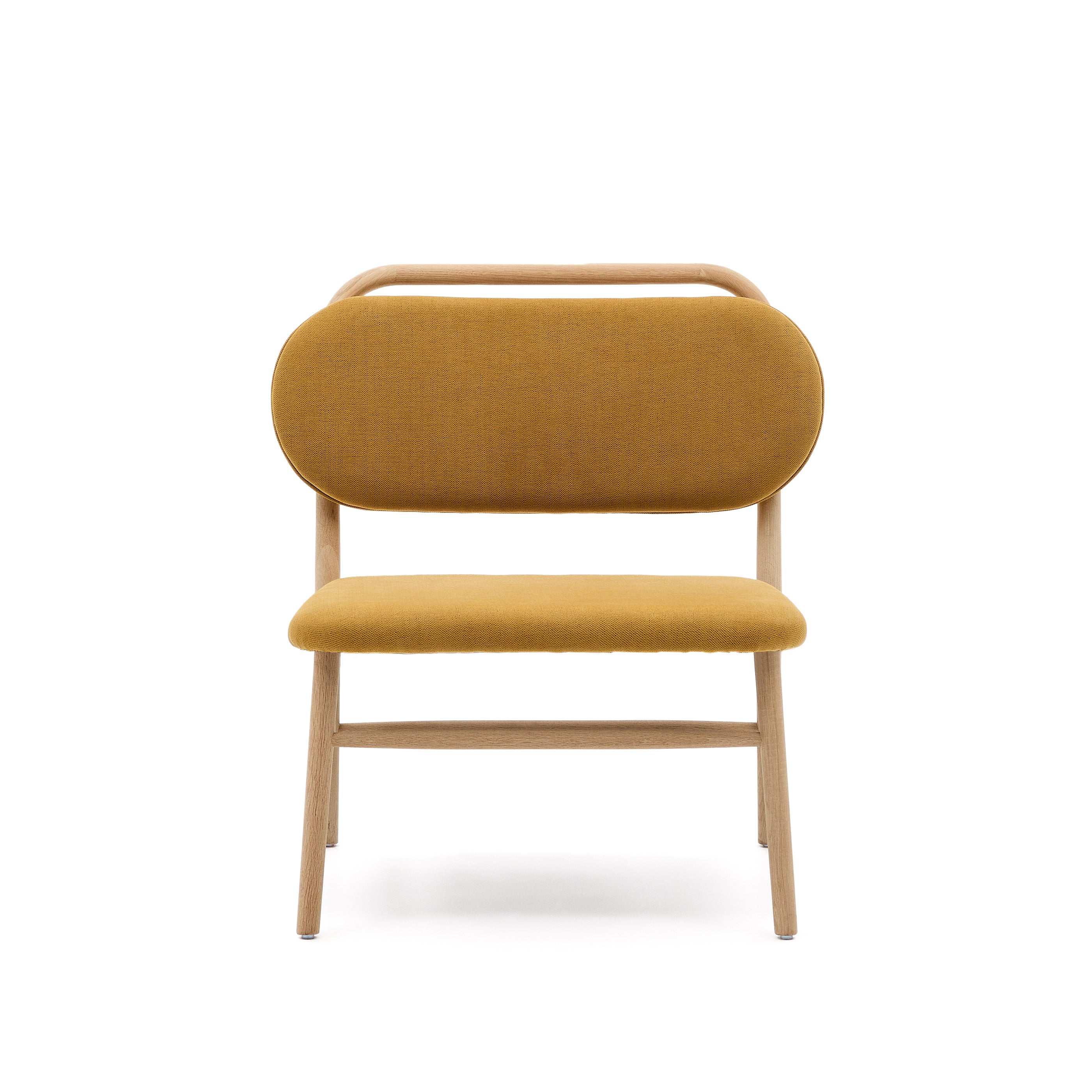 Helda armchair in mustard-coloured chenille and FSC Mix Credit solid oak wood - Product Image