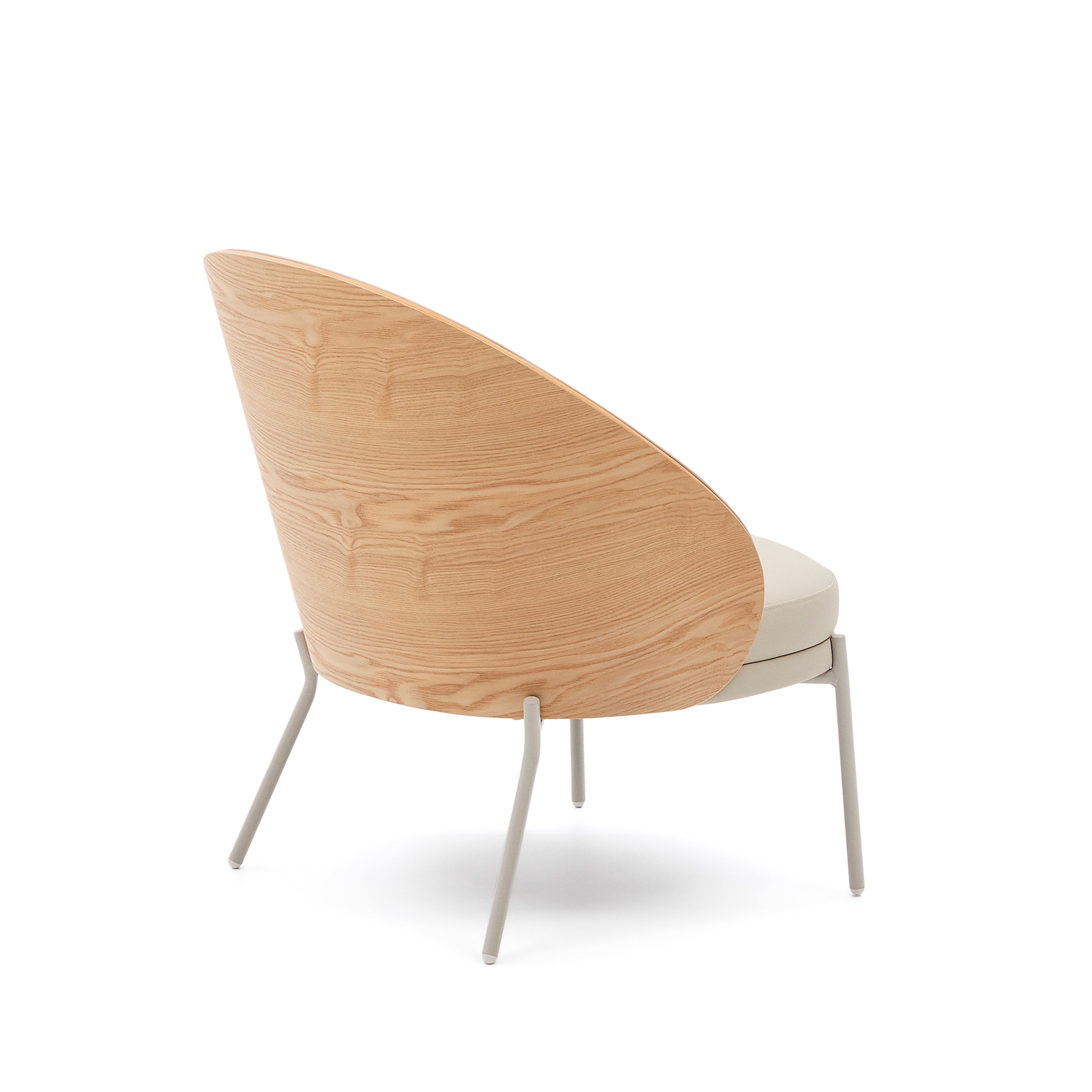 Eamy armchair in beige faux leather, ash veneer with natural finish and beige metal - Product Image