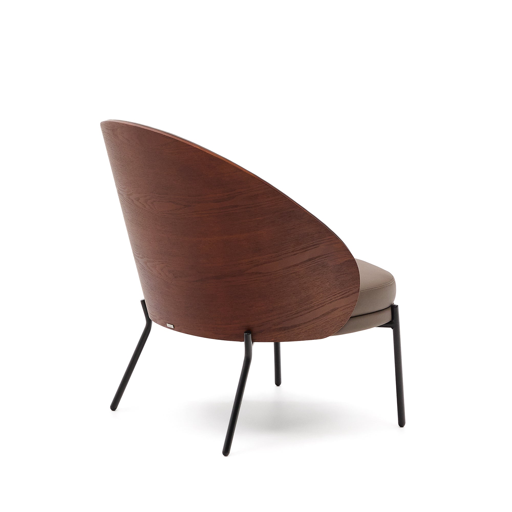 Eamy armchair in brown faux leather, ash veneer with walnut and black metal finish - Product Image