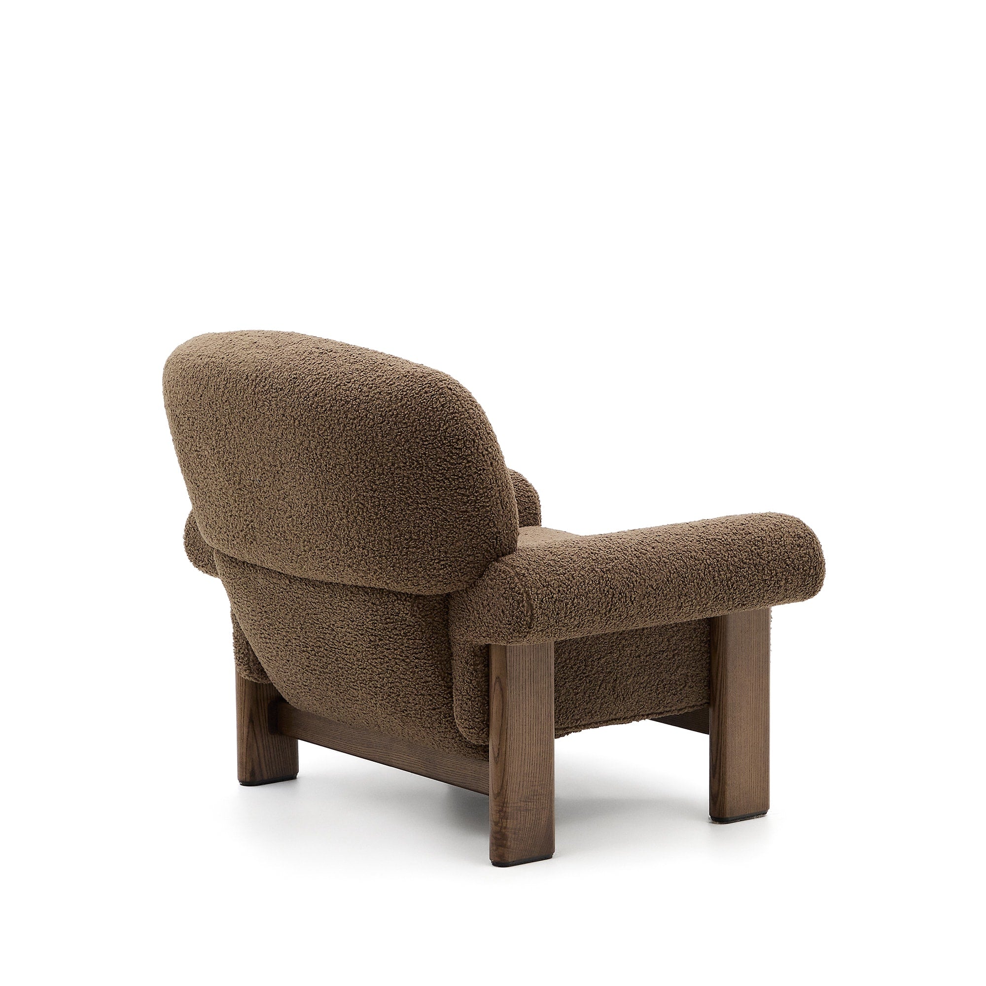 Cabana armchair in ocher bouclé, solid ash wood legs, walnut finish, FSC 100%