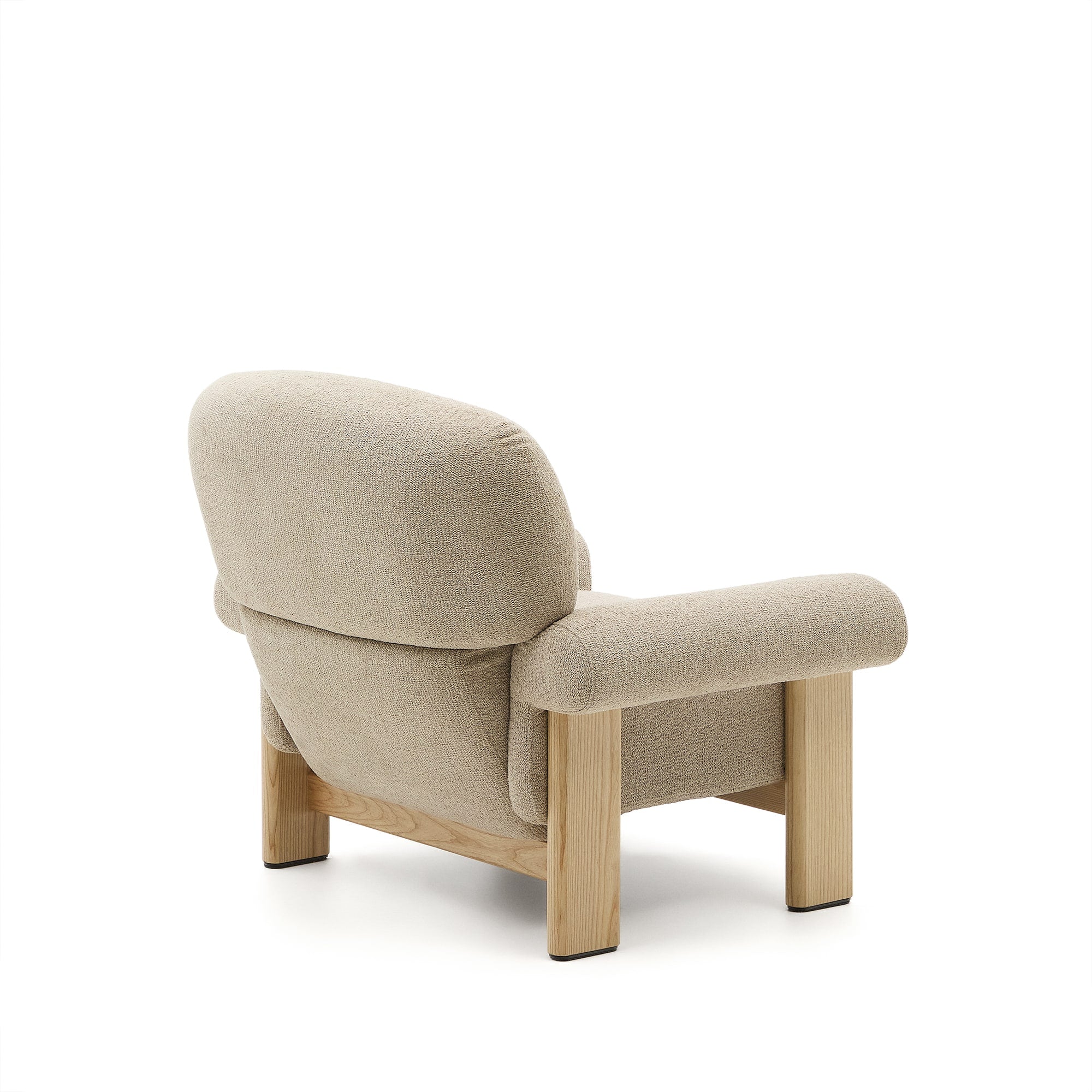 Cabana armchair in beige chenille, natural finish, solid ash wood legs, FSC 100%