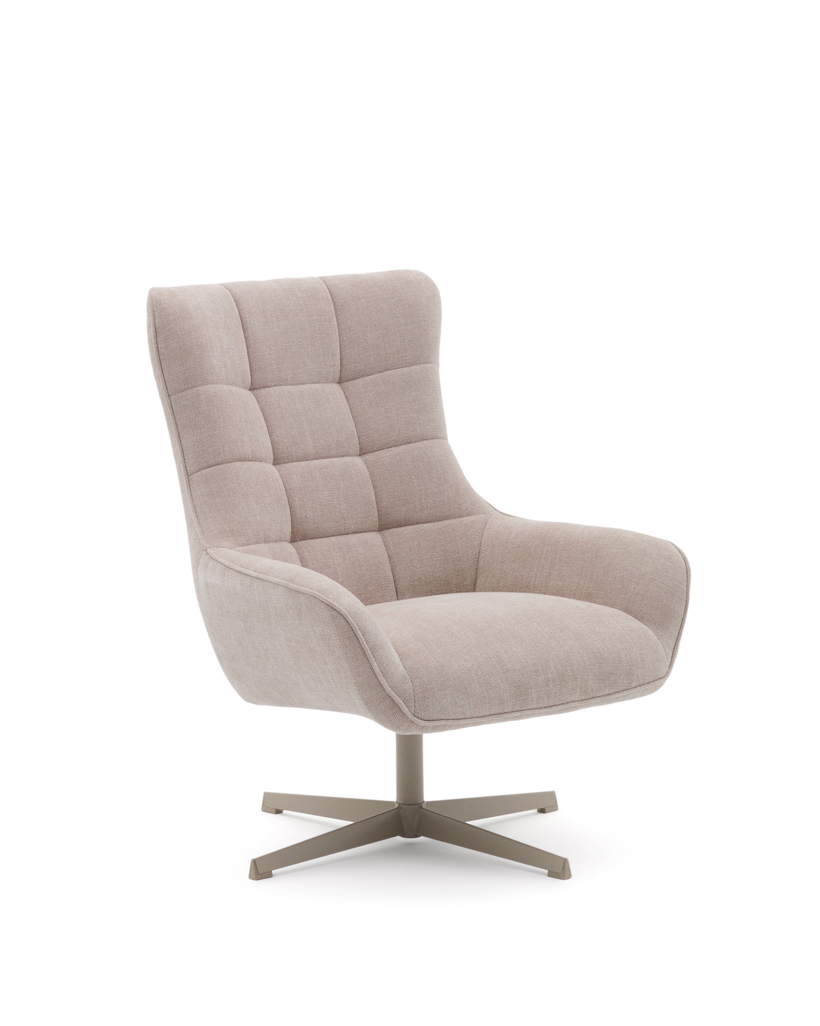 Teryl swivel beige chenille armchair with grey-finished metal, FSC 100% - Product Image