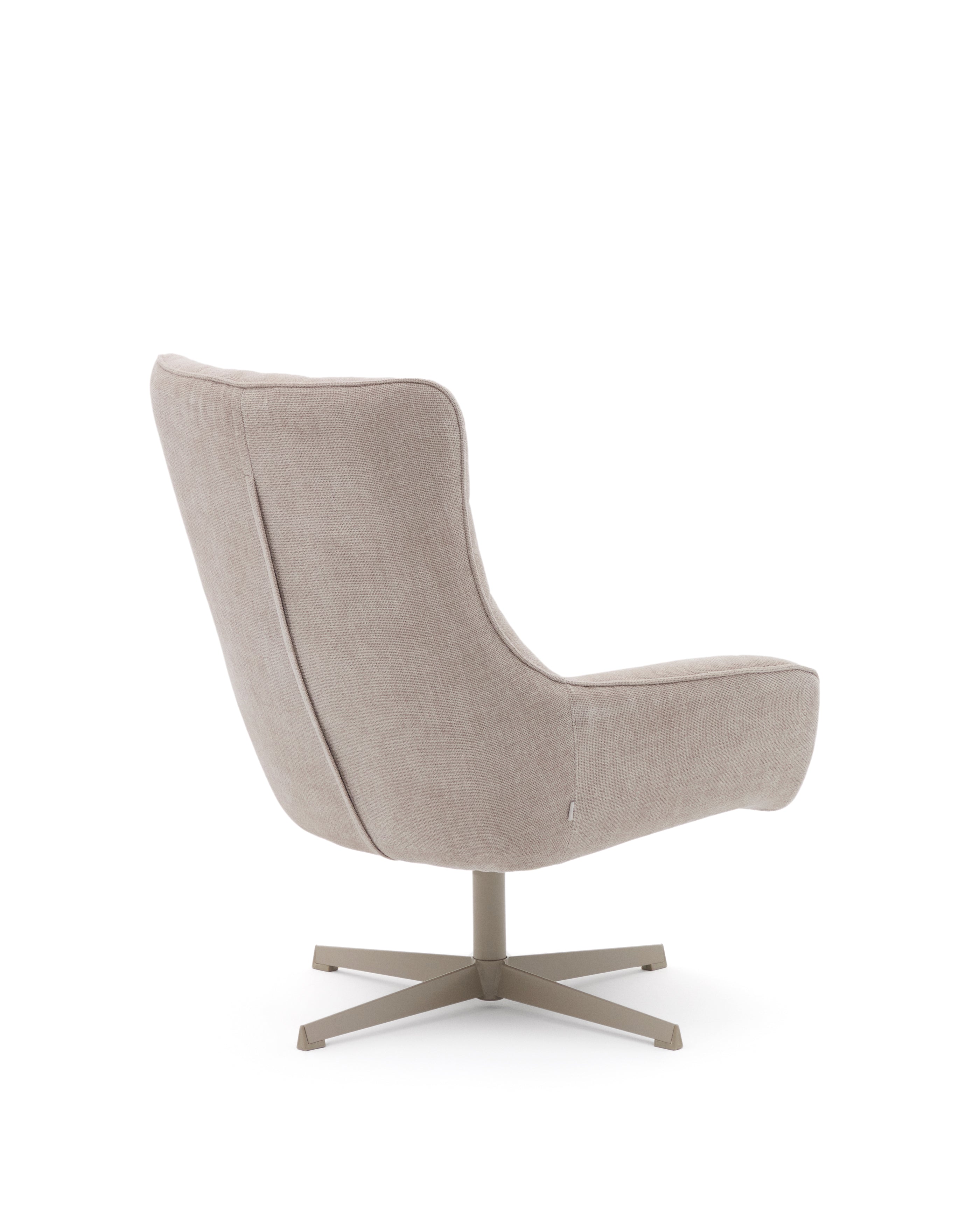 Teryl swivel beige chenille armchair with grey-finished metal, FSC 100% - Product Image