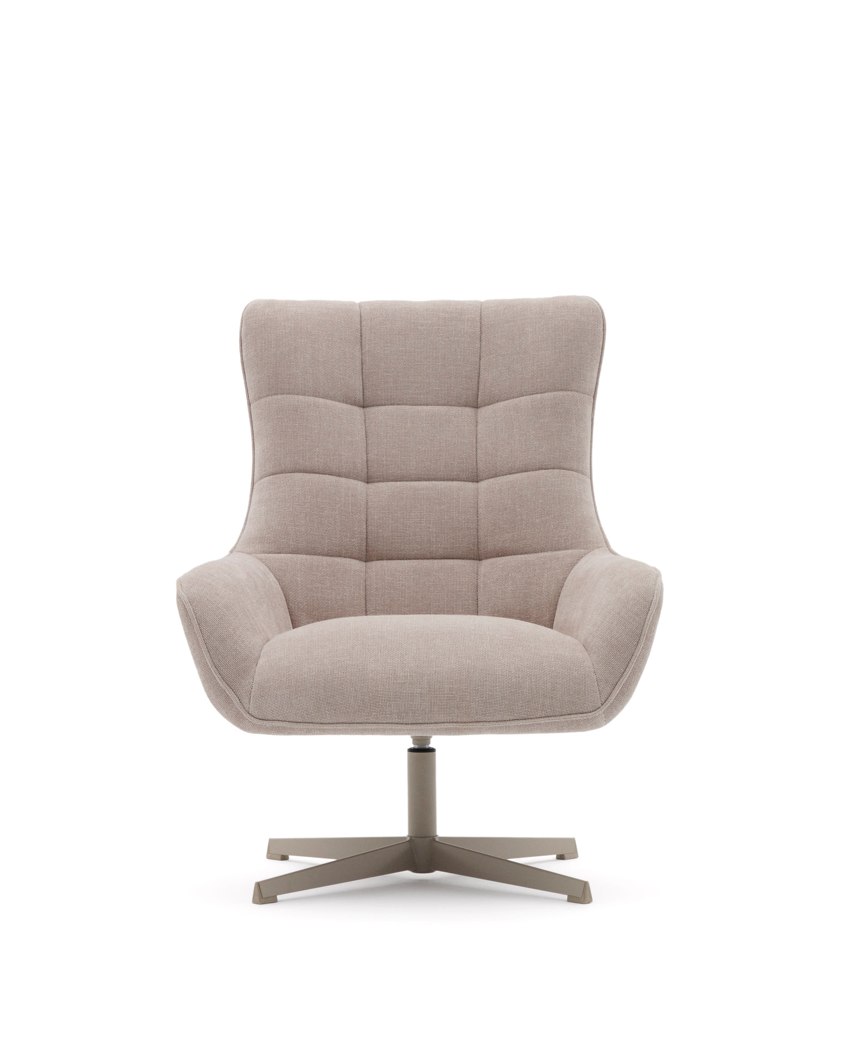 Teryl swivel beige chenille armchair with grey-finished metal, FSC 100%