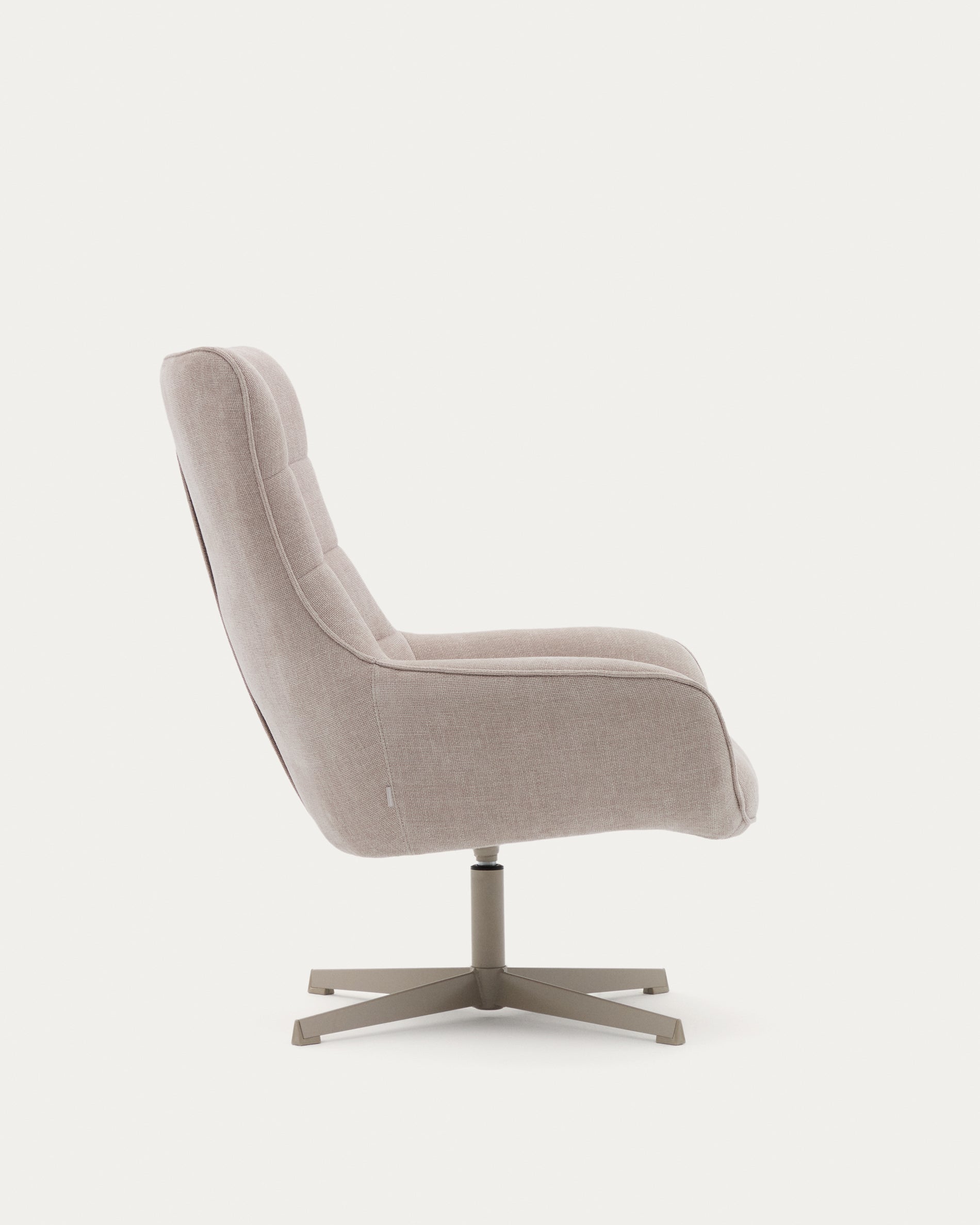 Teryl swivel beige chenille armchair with grey-finished metal, FSC 100% - Product View