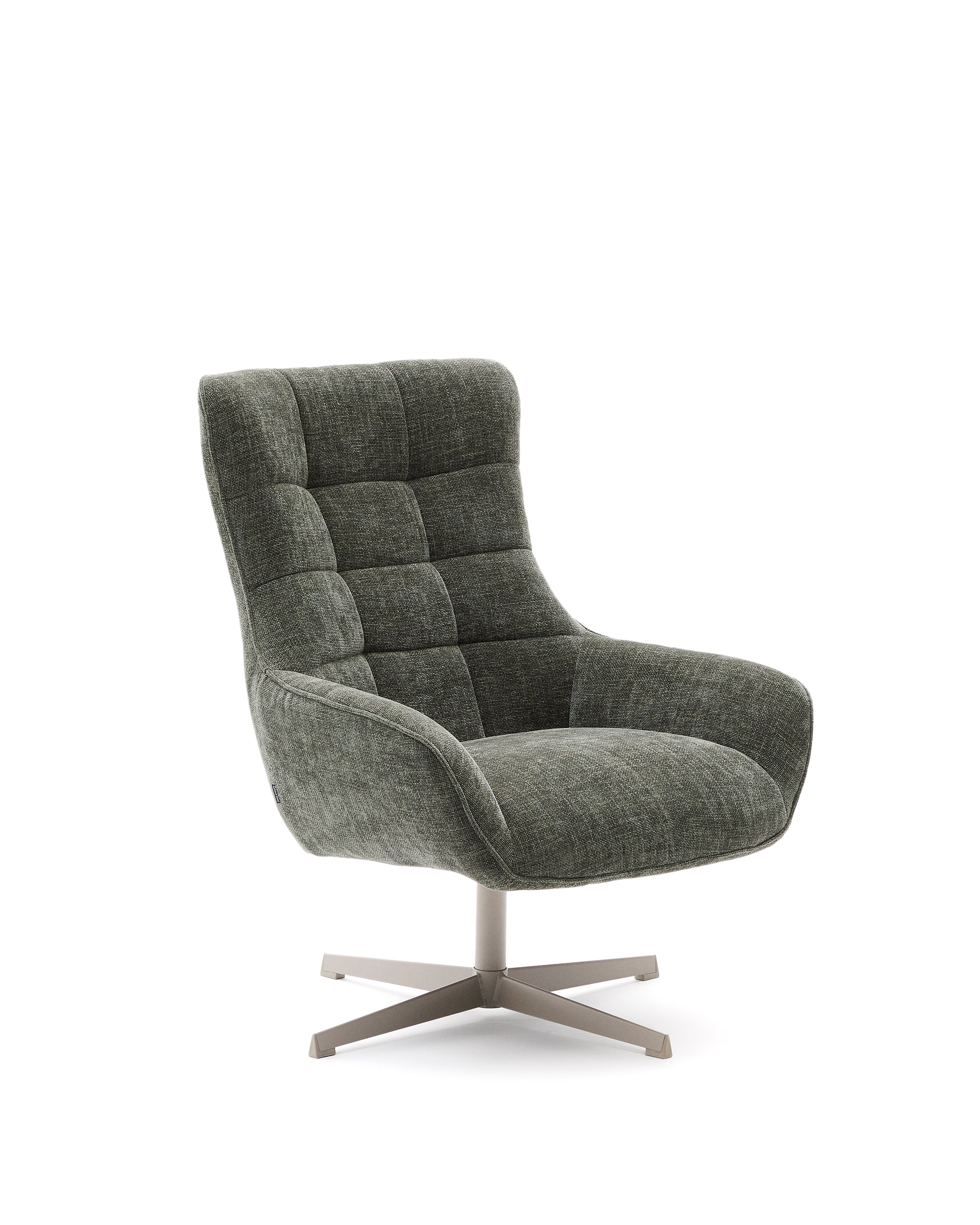 Teryl swivel green chenille armchair with grey-finished metal, FSC 100% - Product Image