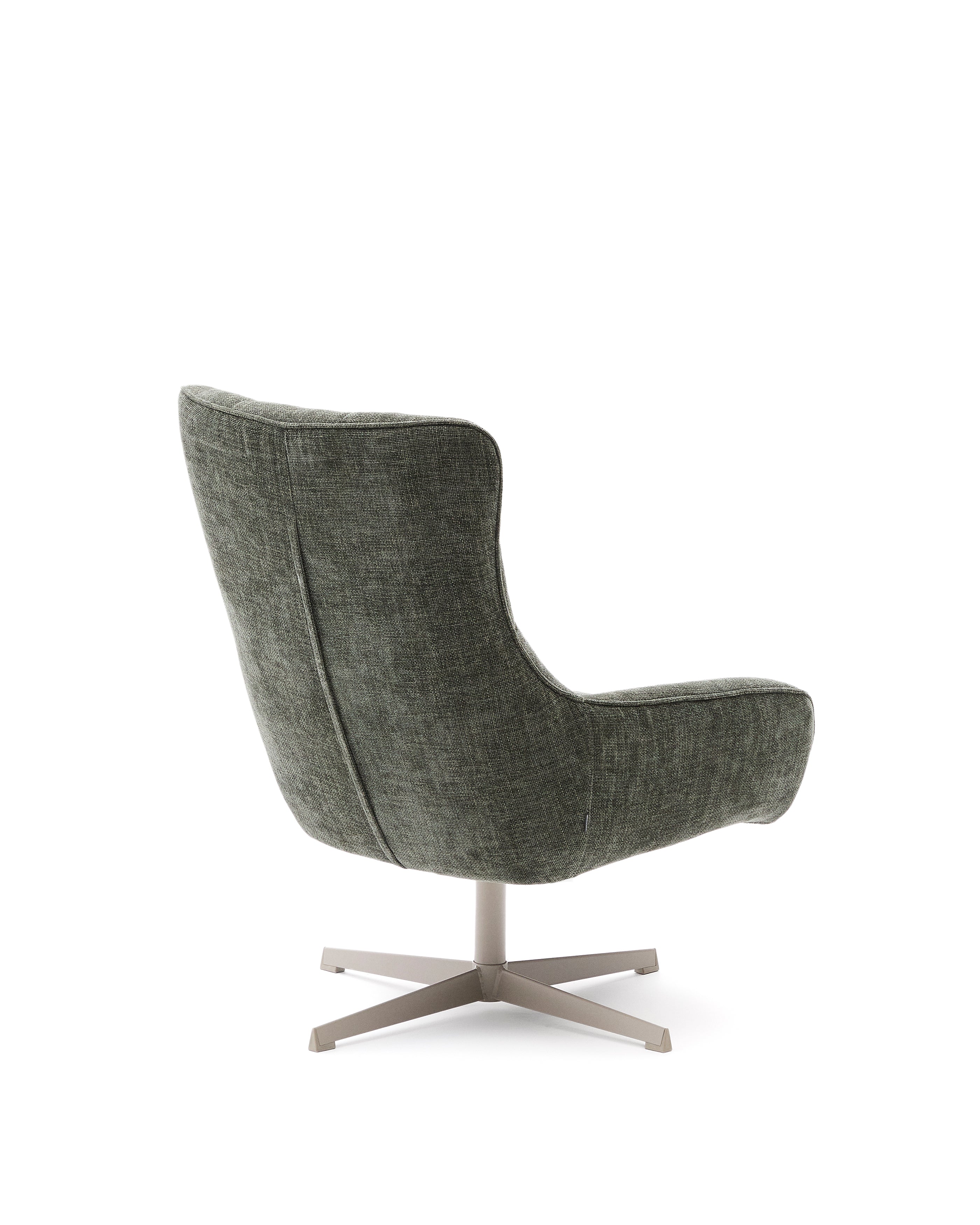 Teryl swivel green chenille armchair with grey-finished metal, FSC 100% - Product Image