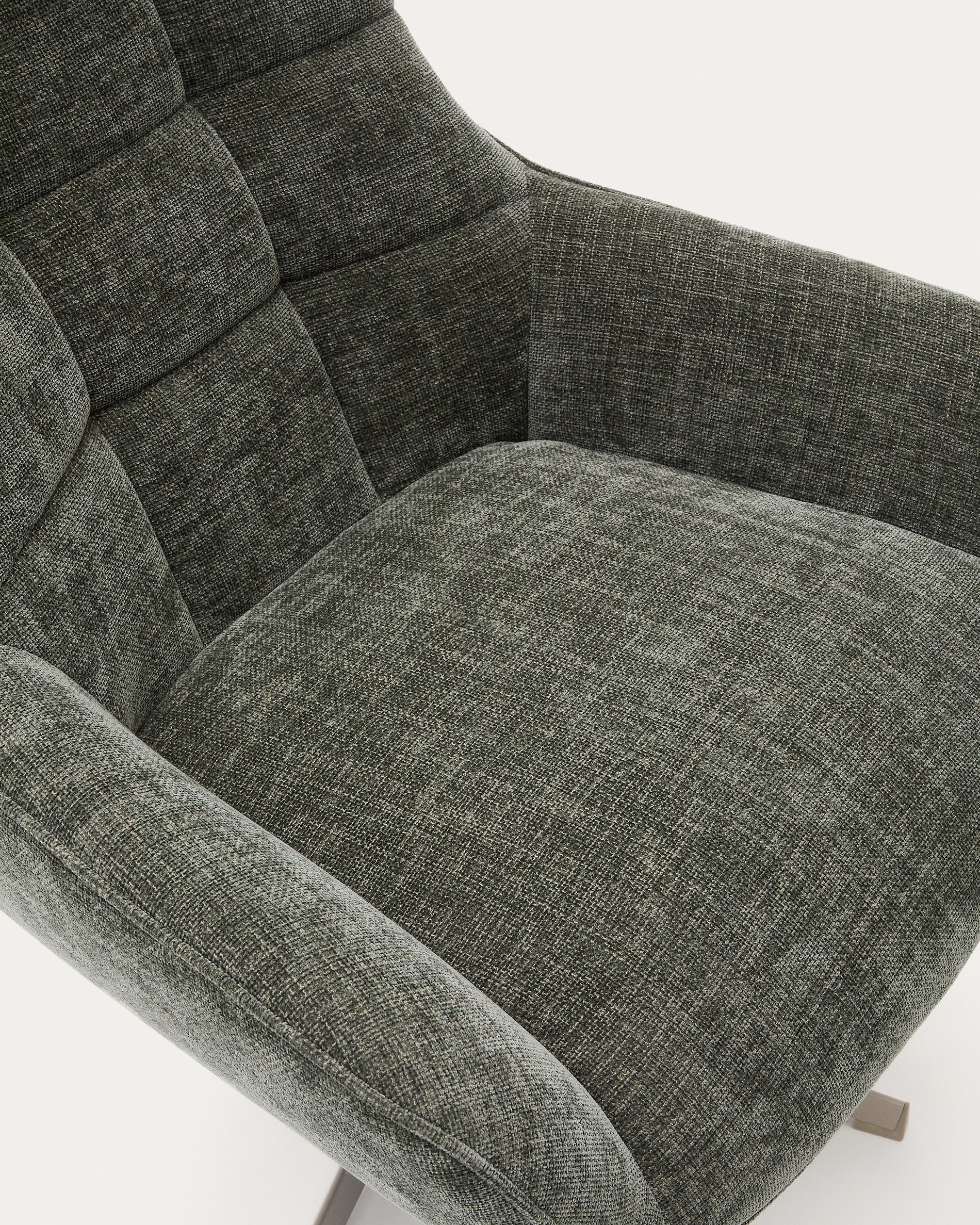 Teryl swivel green chenille armchair with grey-finished metal, FSC 100% - Detail